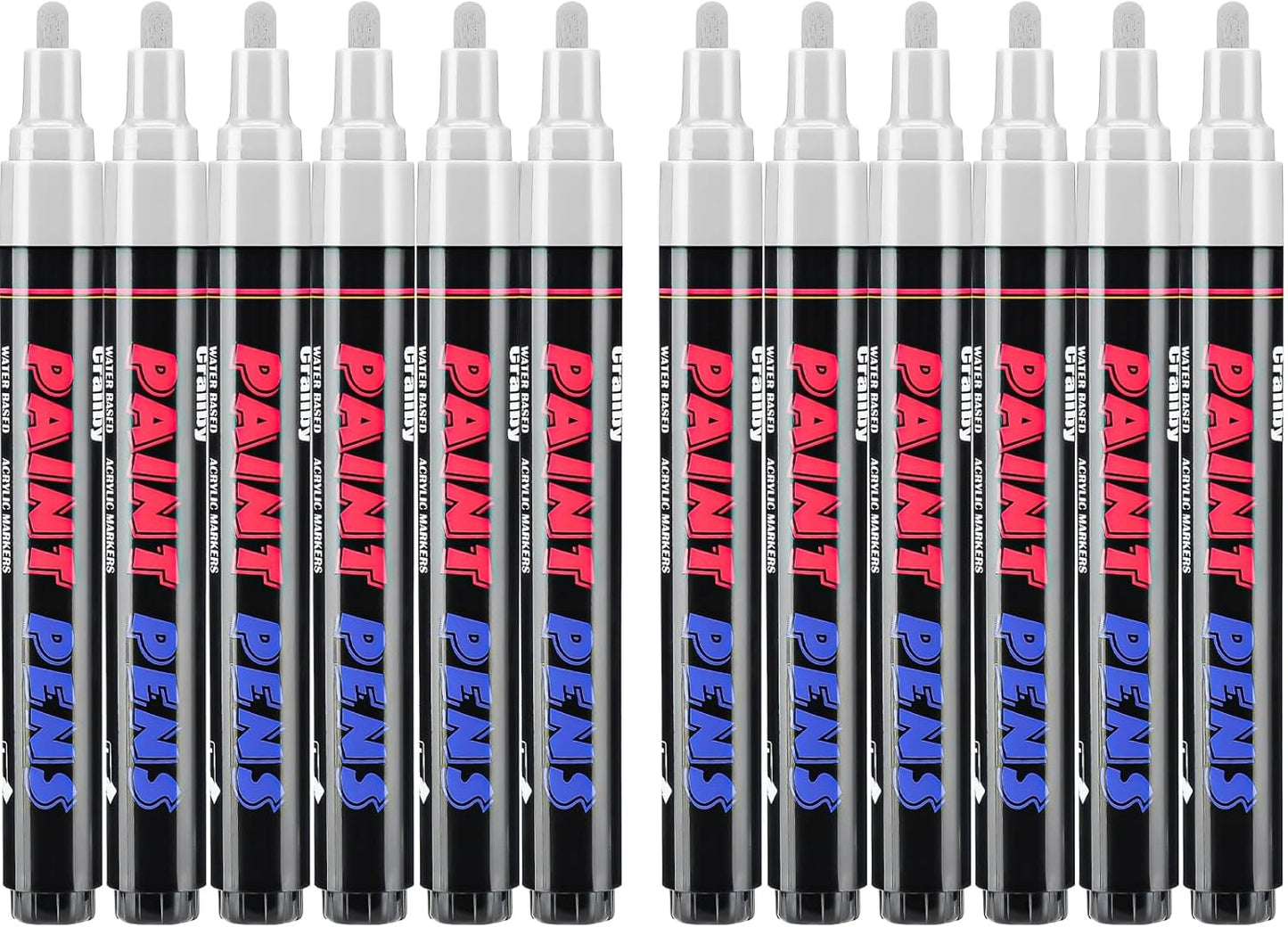 White Paint Pens Paint Markers - 12 Pack Permanent Quick Dry Waterproof Marker Pens for Rocks Wood Fabric Plastic Canvas Glass Mugs Metal Tire Stone