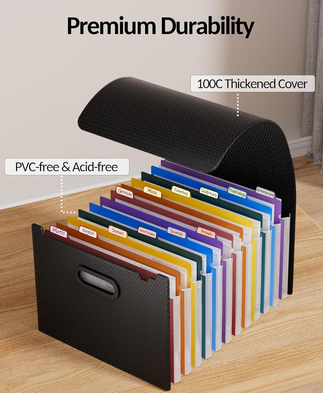 Sooez Upgraded Accordion File Organizer, Expanding File Folder with Deeper 12 Pockets - Never Cover Up Index Tabs, Monthly Bill Paper Receipt Document Organizer, Letter A4 Size for Home Office School