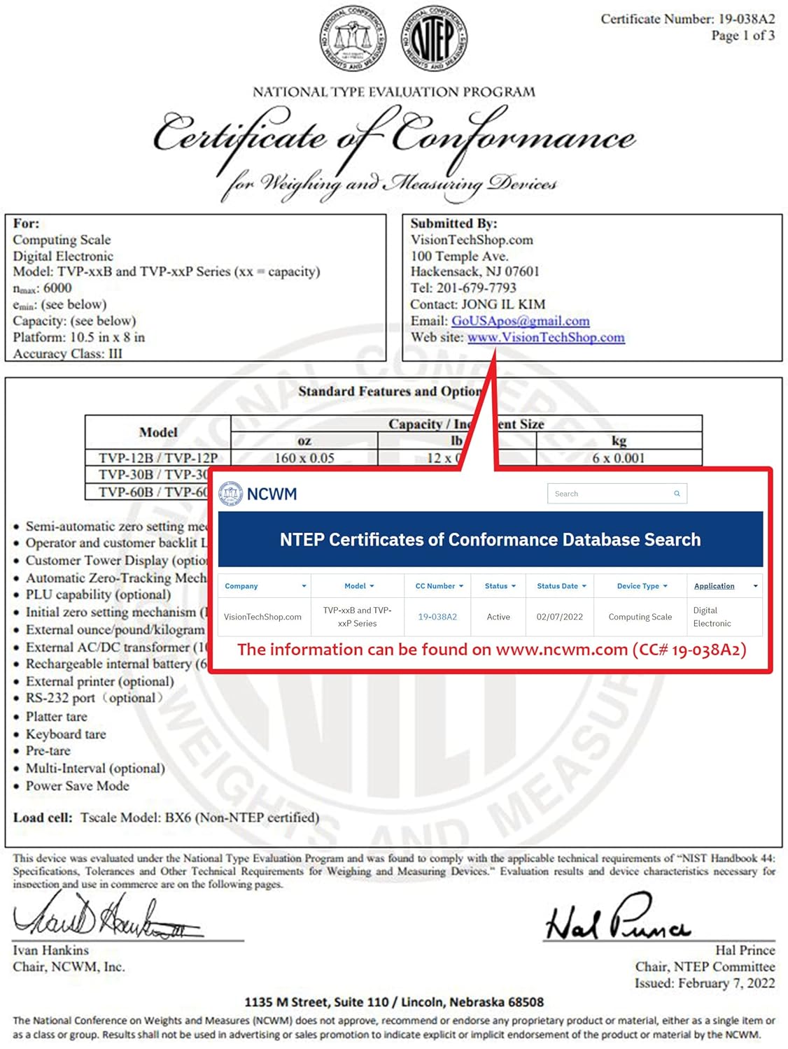 VisionTechShop TVP-30P Price Computing Scale with Pole Display, Lb/Oz/Kg, 30lb Capacity, 0.005lb Readability, NTEP Legal for Trade COC #19-038, NSF Certified