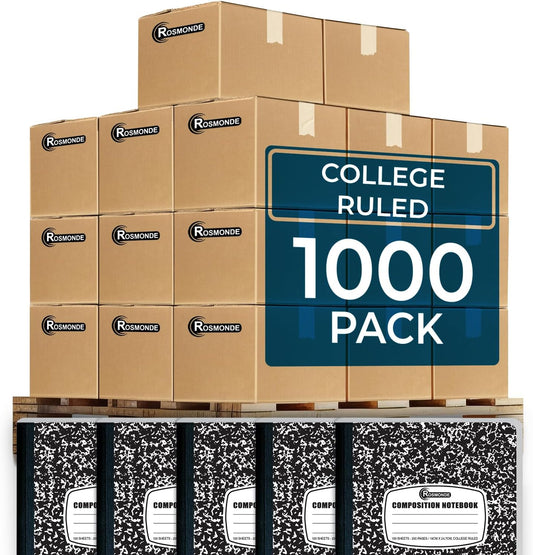 1000 Pack (Pallet) Composition Notebooks Bulk, College Ruled, Pallet of Notebooks, 200 Pages (100 Sheets), 9-3/4 x 7-1/2, Bulk Notebooks for School, College & Office, 4-7 Days Transit