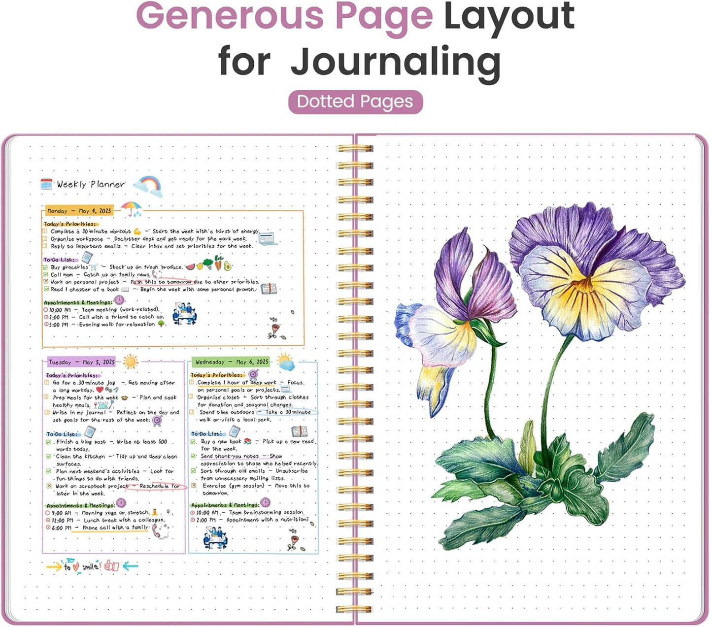 Taja Spiral Dotted Notebook, 8.5"x11" Notebooks for Work, Large A4 Journal for Women & Men, Bullet Dotted Journal, Journaling Notebook for Writing, Plastic Cover Spiral Journal, Purple