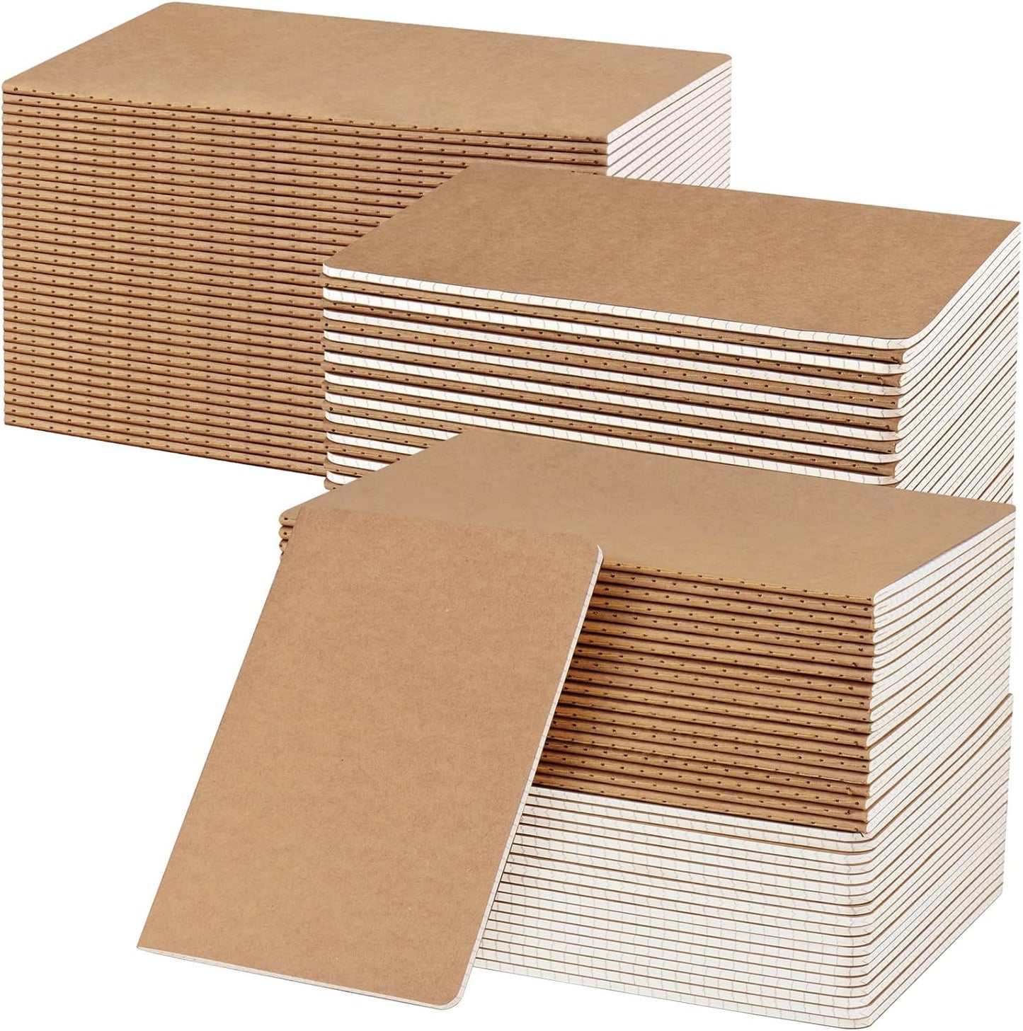 ZCZN 100 Pack A5 Kraft Notebooks Bulk, 8.15x5.5 Inches Graph Paper Journaling Notebooks, Notebooks for Work, Composition Notebooks for School, Journal Notebooks for Office, 60 Pages