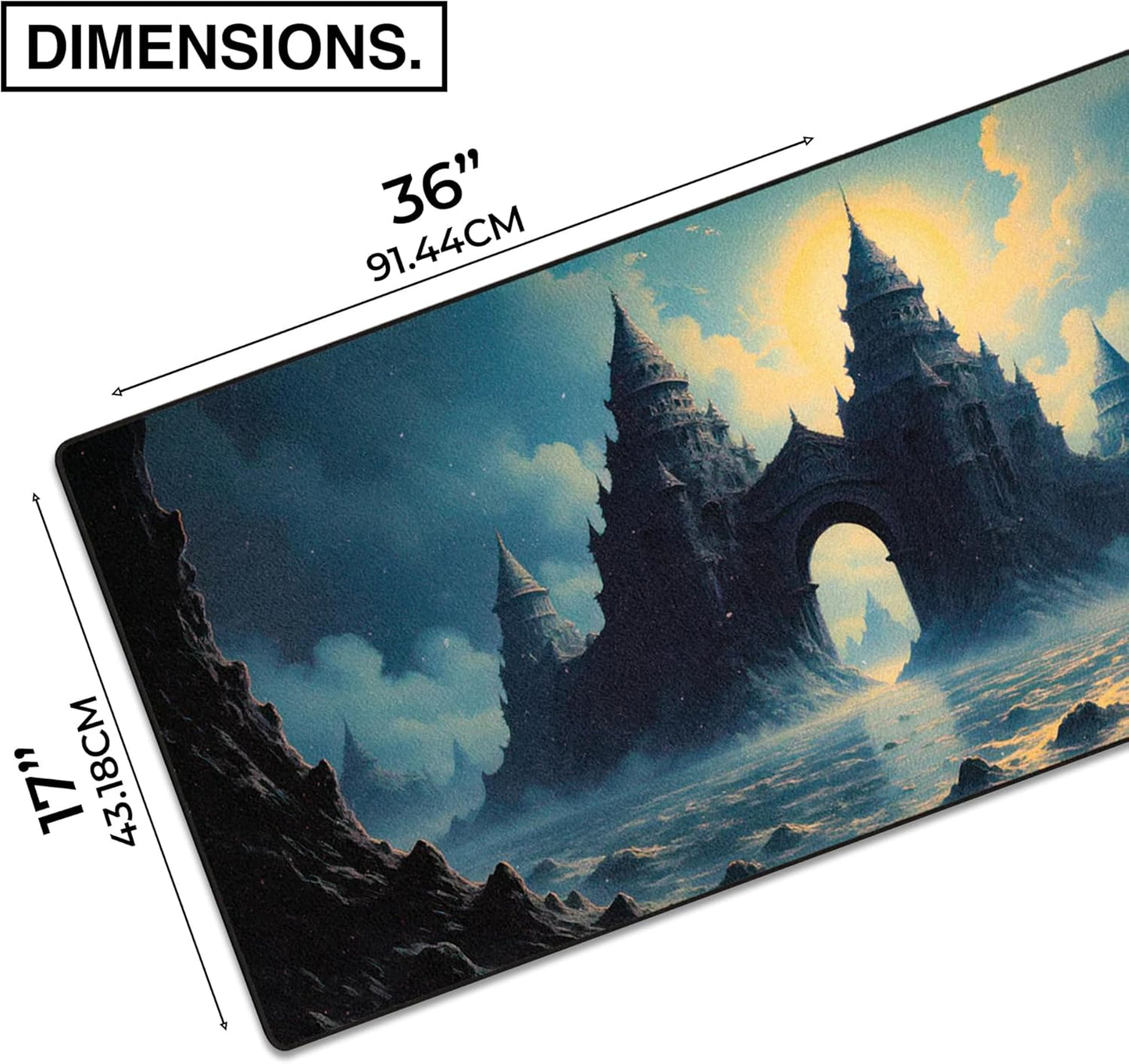 MPCO. Dark Fantasy Large Gaming Desk Pad - 36" x 17" Aeroglyde Fabric Echoes of the Deep Desk Mats - Non-slip, Washable, Smooth Glide for Precision Gaming & Work