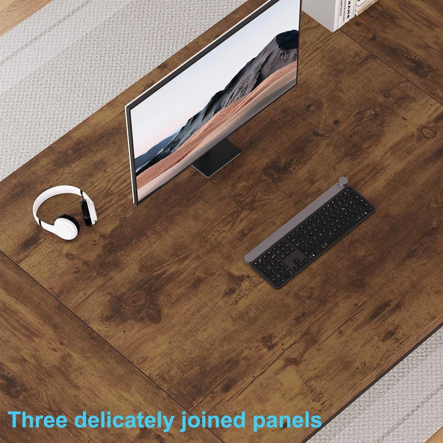 HSH Large Rustic Brown Computer Desk, 78 Inch Extra Long Metal Wood Desk for Home Office, Two Person Executive Writing Study Gaming Desk Table, Bedroom Living Room PC Laptop Dual Monitor Desk