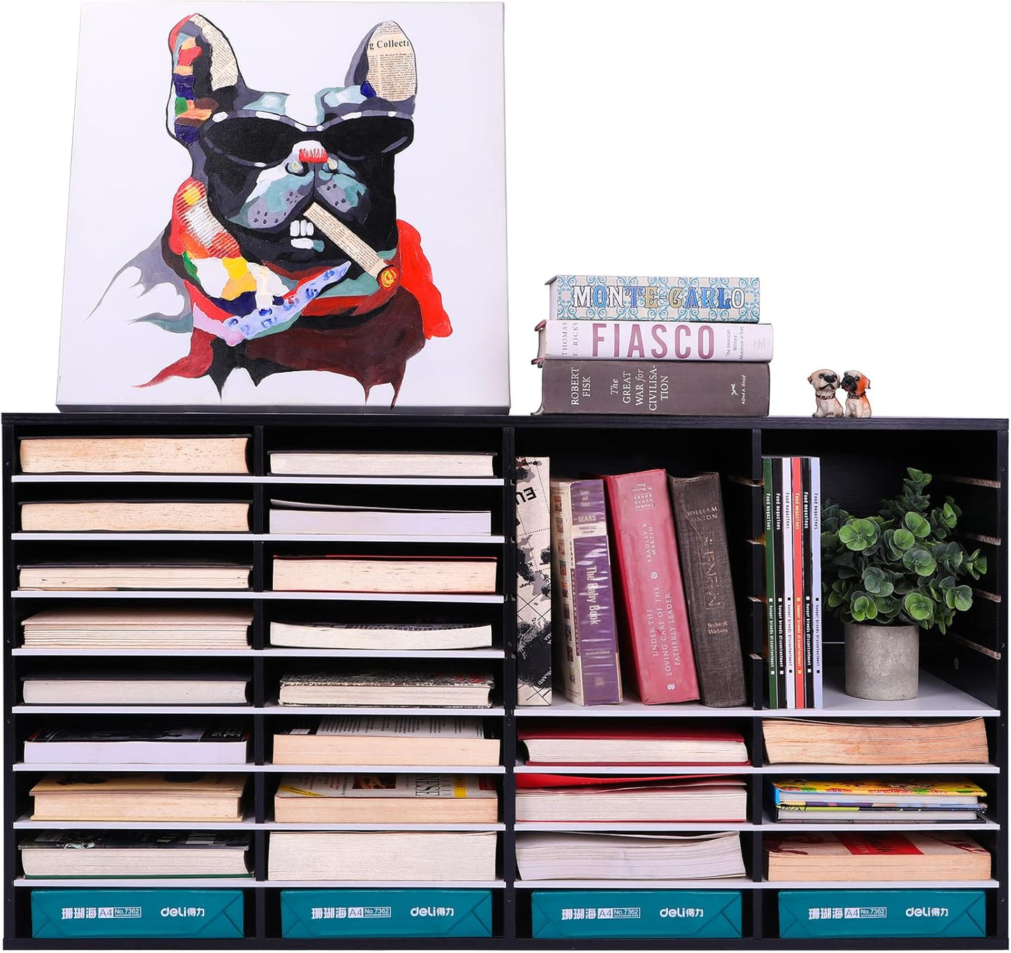 EasyPAG Mail Organizer Countertop, Wood Literature Organizer with Adjustable Shelves, Student Classroom Mailbox for School, Desktop Paper Sorter for Office Home, 36 Compartments, Black/White