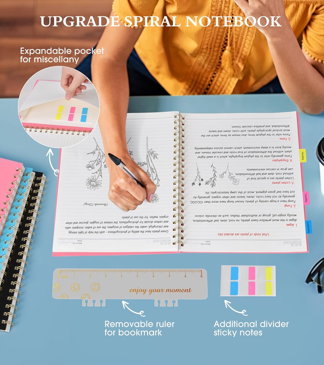 Spiral Notebook Journal 8.5” x 11”, A4 Large Pink Notebooks for Women Men, College Ruled Lined Journal, 100 GSM Paper, Plastic Hardcover Spiral Bound Journals for Work School Note Taking Business