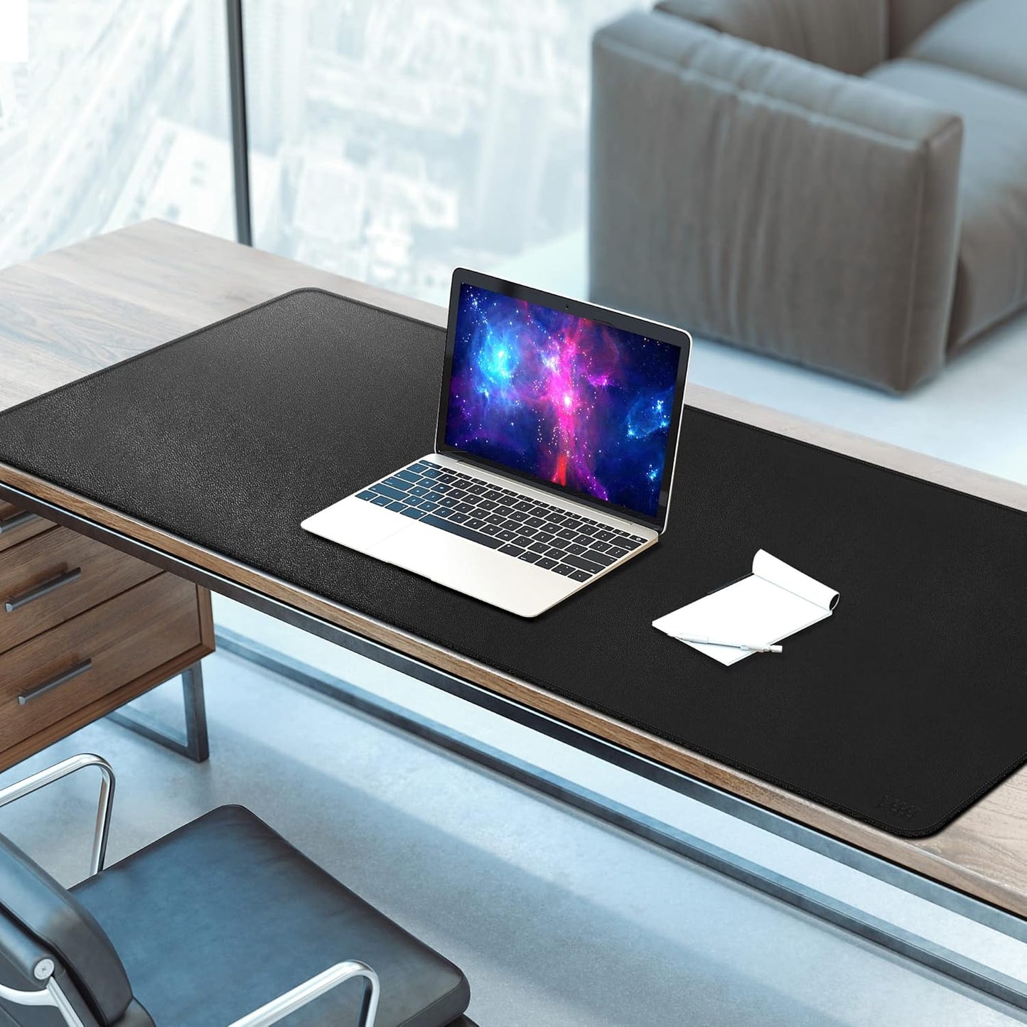 Vyaaa Leather Desk Mat, 63" x 23.6" Leather Desk Pad Protector, Waterproof Extra Large Desk Mat, Large Mouse Pad, Desk Mats on top of Desks for Home or Office (Black)