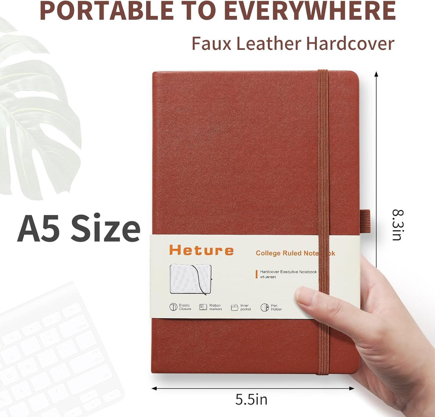 Hardcover Notebooks, A5 Lined Journals Notebook for Writing 160 Pages, 8.2 x 5.5 inch, Classic Ruled Notebooks for College/Work/Travel(Brown 1 Pack)