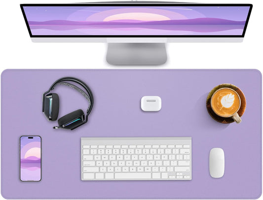 Leather Desk Pad Protector,Office Desk Mat,Large Mouse Pad, Non-Slip PU Leather Desk Blotter,Desk Pad,Waterproof Desk Writing Pad for Office and Home (Light Purple,31.5" x 15.7")