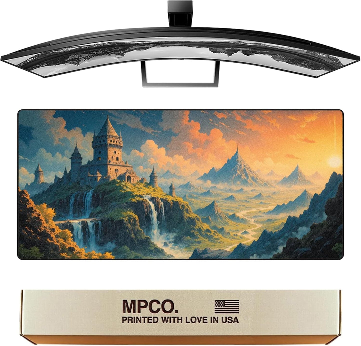 MPCO. Dark Fantasy Large Gaming Desk Pad - 36" x 17" Aeroglyde Fabric Spring Castle Desk Mats - Non-slip, Washable, Smooth Glide for Precision Gaming & Work