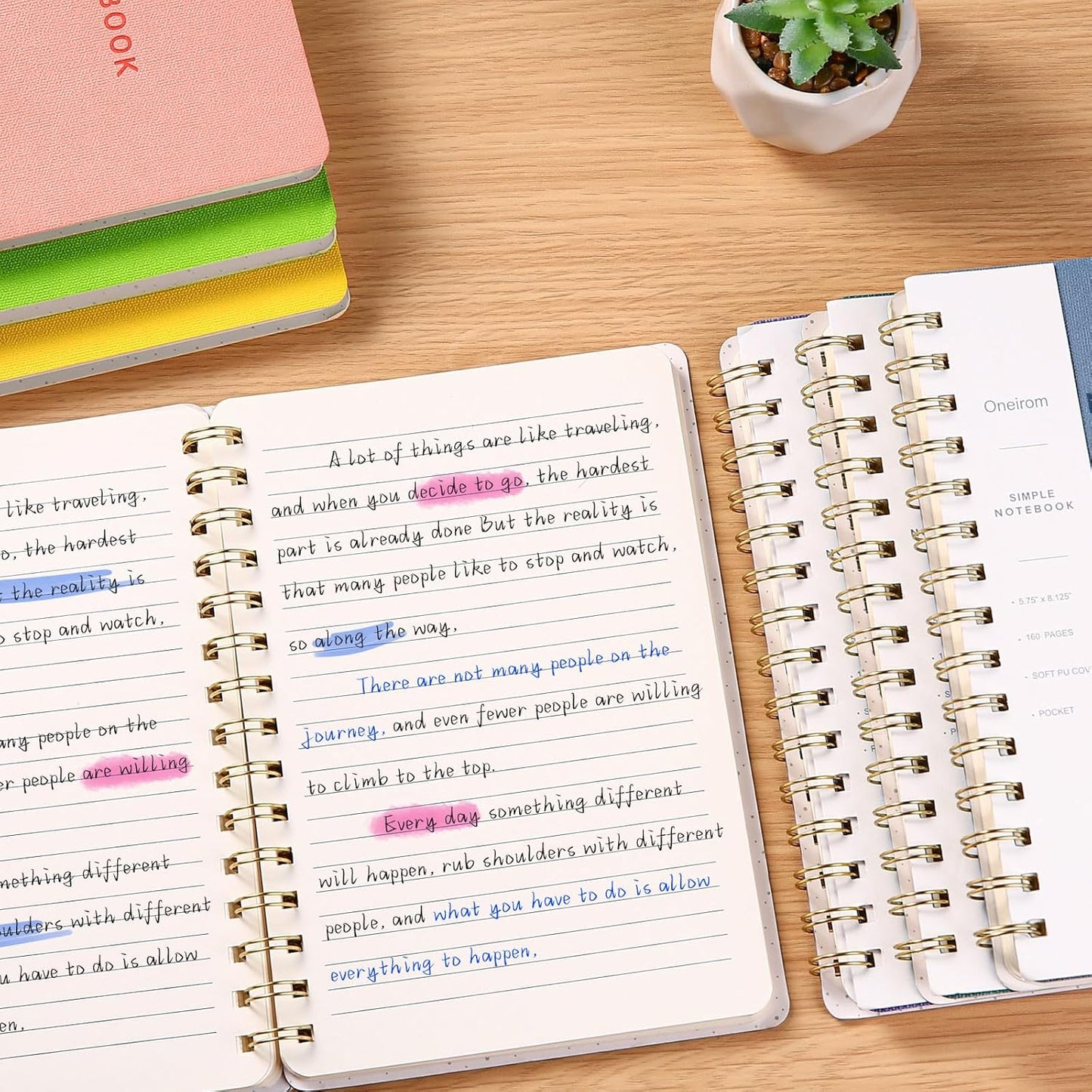 Lined Spiral Notebook College Ruled A5 Journal Book for Note Taking, 160 Pages Writing Journal for Office and Home School Supplies 5.75x8.125 inch (3pack-Pink/MintGreen/Violet)