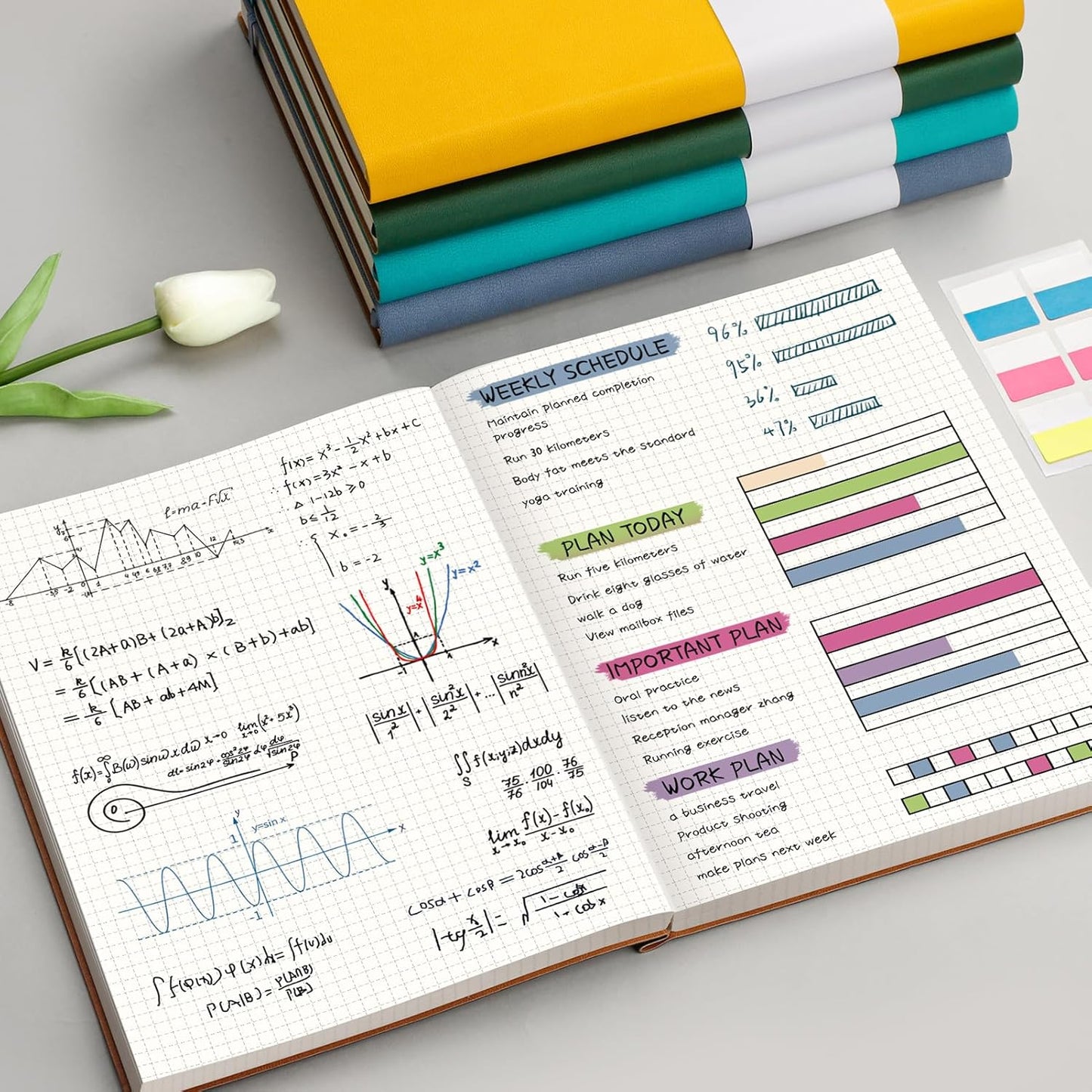 AHGXG Graph Paper Notebook - 320 Pages Grid Paper Notebook Large Journal B5, 100gsm Thick Graph Paper, Leather Softcover, Inner Pocket, 7.6'' X 10''- Green