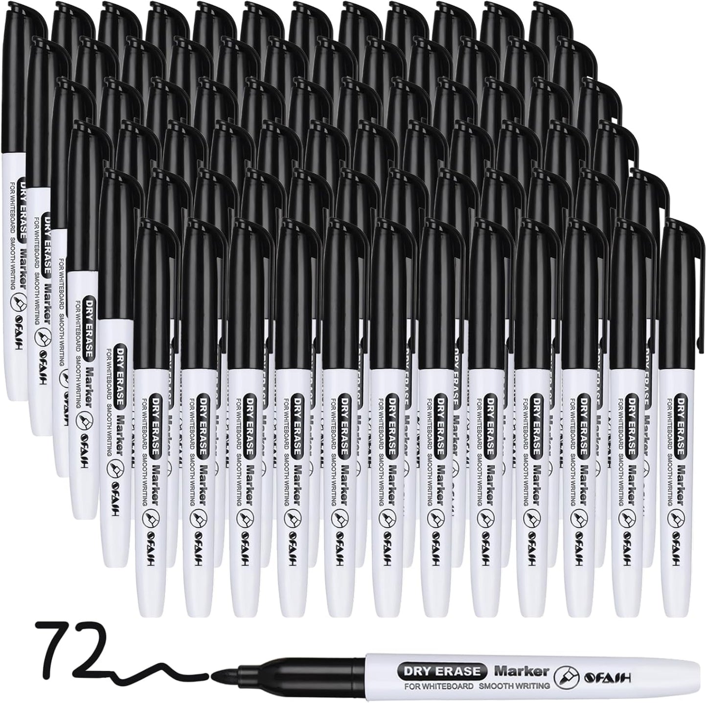 SFAIH Fine Tip Dry Erase Markers - 72 Pack Black Whiteboard Erasable Markers Bulk for Kids Adults, Ideal for Classroom School Office Home Use on White Board, Non-Toxic Easy Clean