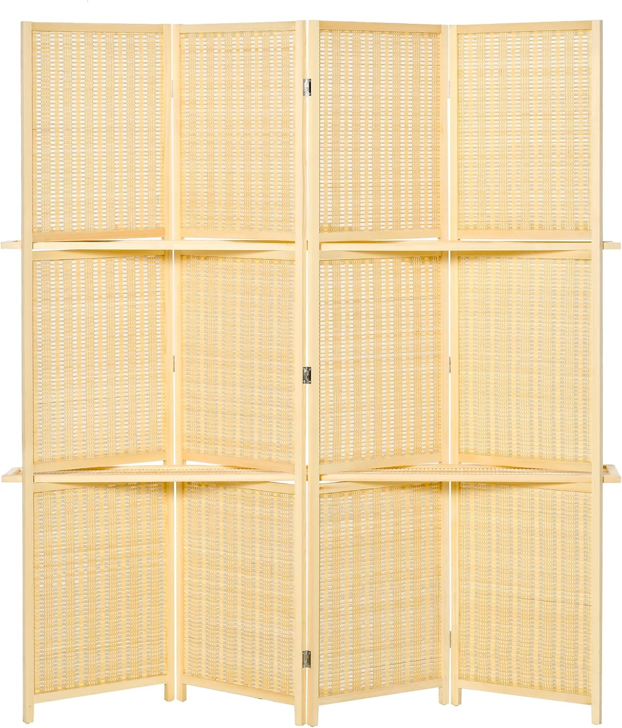 NicBex Room Divider 4 Panel Room Dividers with Storage Shelves Partition Room Dividers and Folding Privacy Screens 6 FT Wall Divider for Office, Room Separation,70.75" W x 0.75" D x 70.75" H, Natural