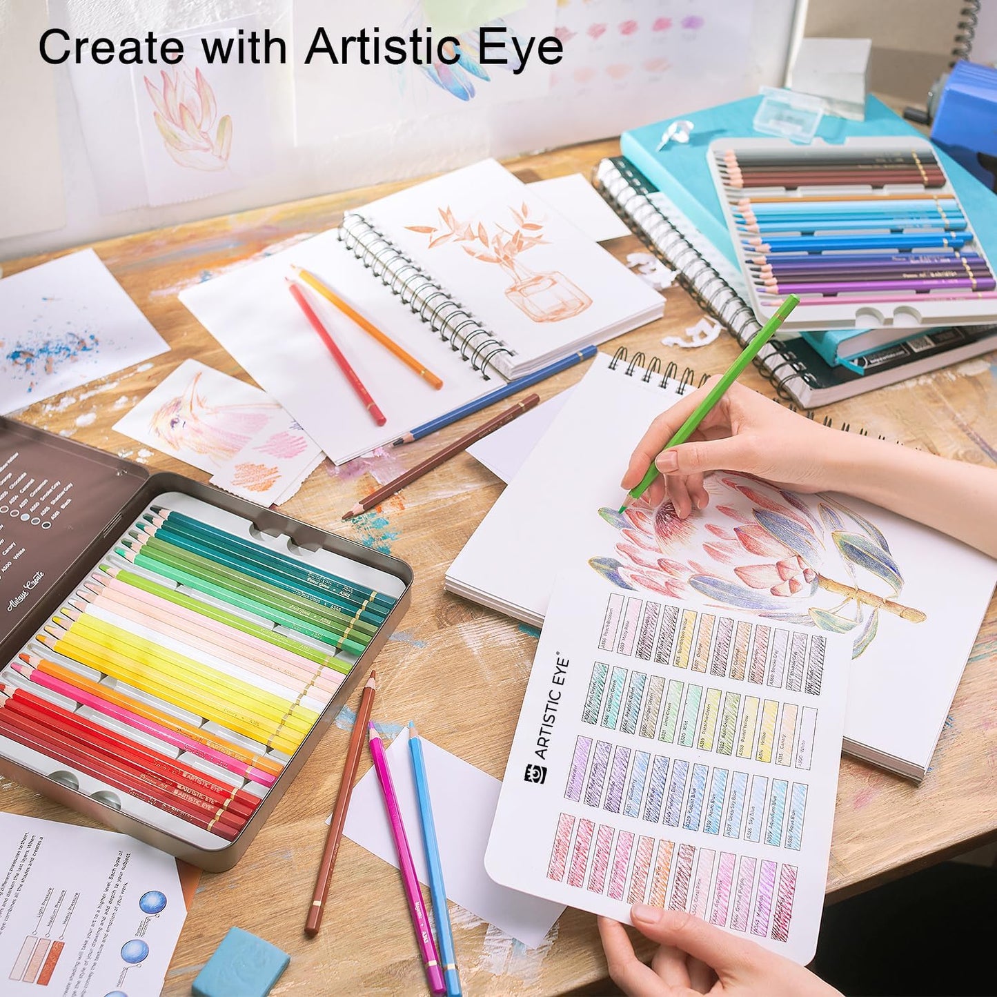 ARTISTIC EYE Premium Colored Pencils | Set of 48, Quality 3.8mm Soft Core Leads, Rich & Vibrant Colors, Blendable, Perfect for Beginner & Advanced Artists