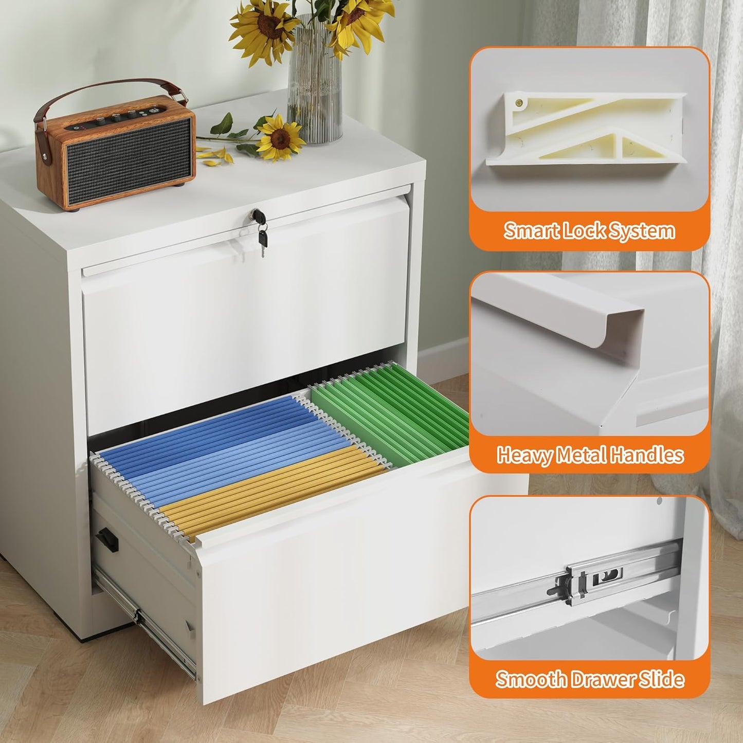 Locking Filing Cabinet with 2 Drawer Heavy Duty Large Metal Cabinets Home Office Lateral File Cabinets Wide Steel Cabinet for Legal/Letter Size File,Assembly Required