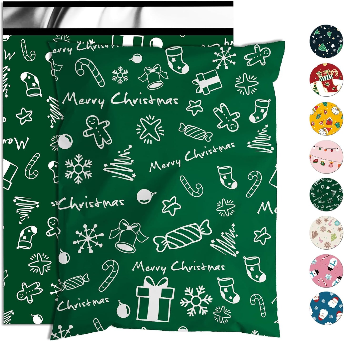 Christmas Poly Mailer - 14.5x19 Inch, 50 Waterproof Tear-Resistant Self-Seal Bags - Green Merry Christmas