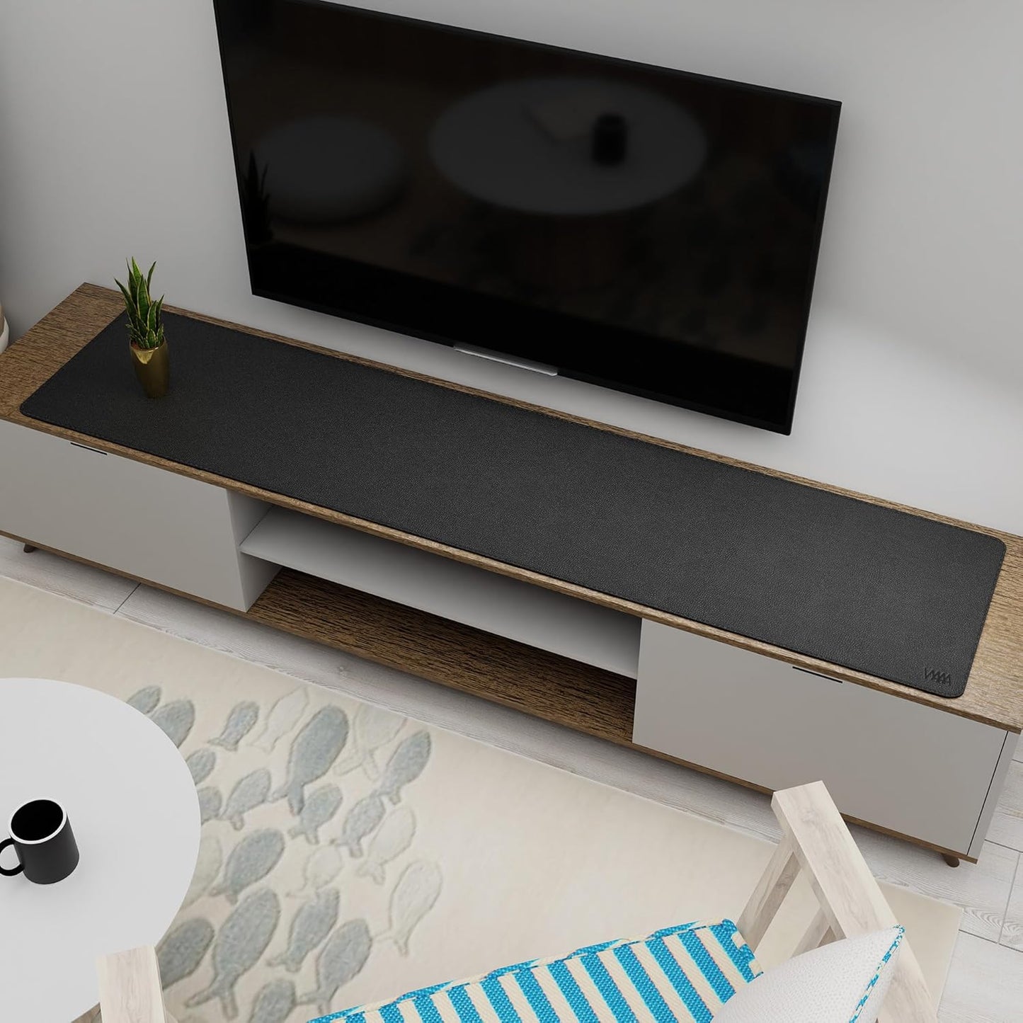 Vyaaa 70.8"x15.7" PU Leather & Cork Large Desk Mat (Black) - XXL Extended Mouse pad, Reversible Desk Protector, Non-Slip Computer Desk pad for Office, Gaming, Home