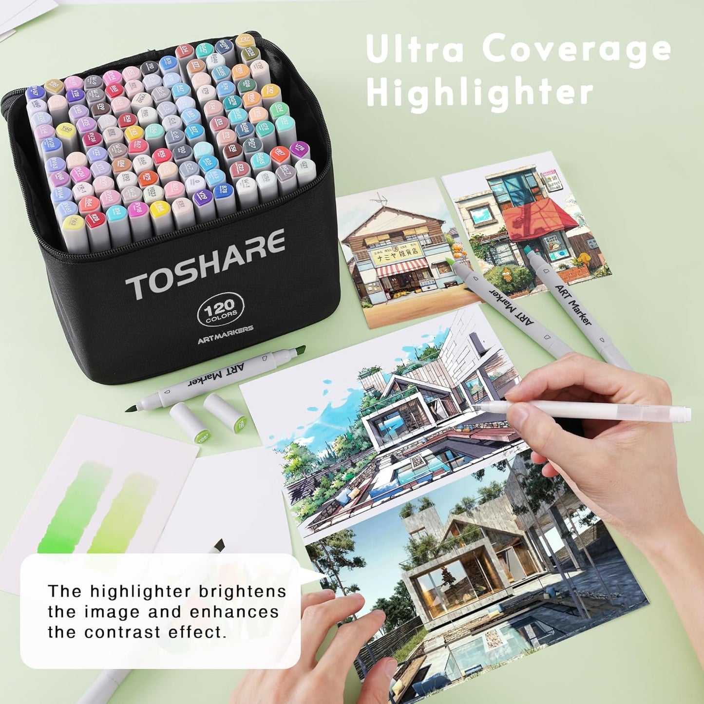 120 Colors Alcohol Markers Set - Double Tip Art Markers Alcohol Based Marker Brush&Chisel Nib Blender Art Pens Permanent Sketch Marker for Kids Adults Coloring and Artist Illustration