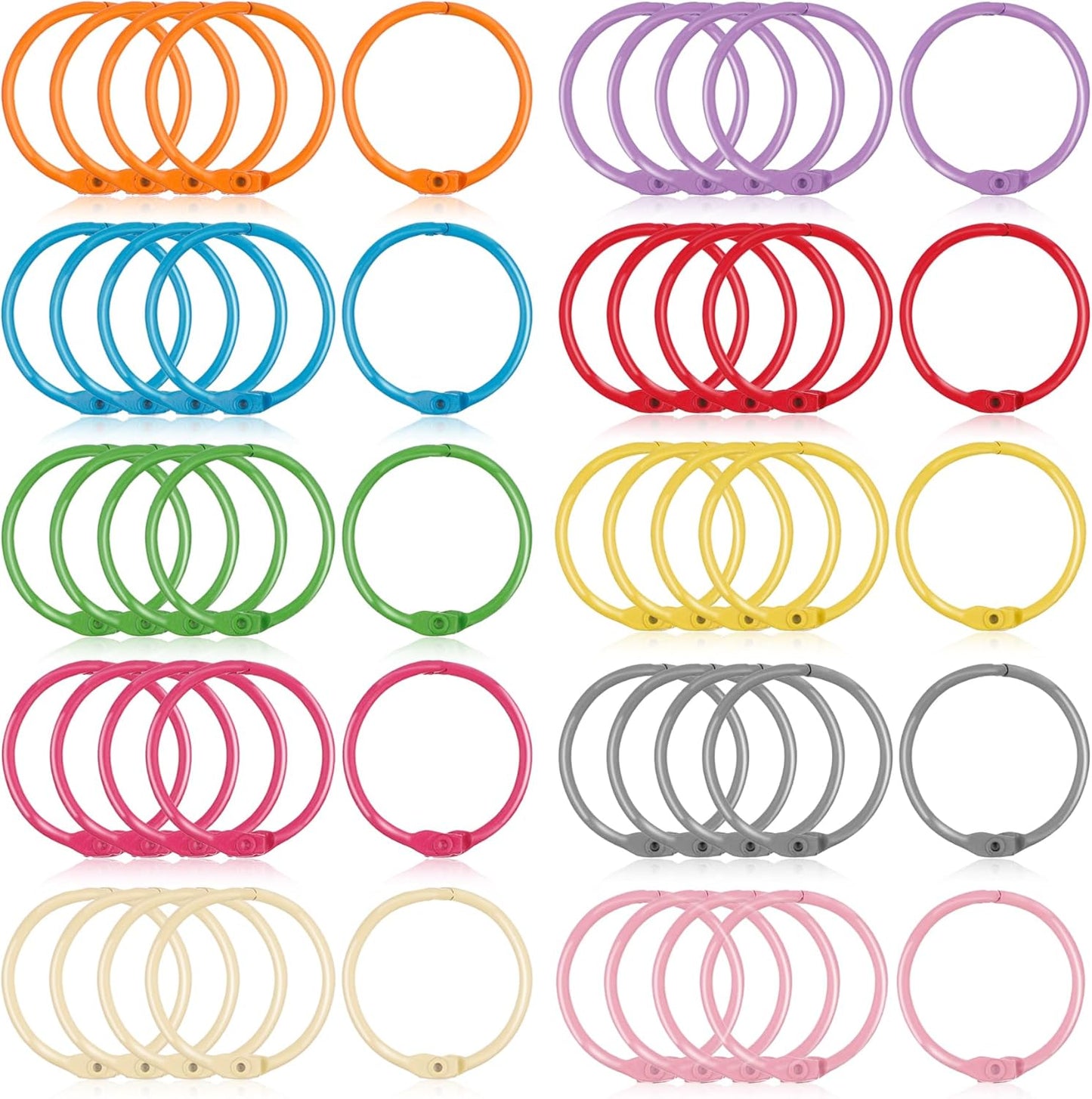 1 Inch (50 Pack) Metallic Loose Leaf Binder Rings for Flashcards, Index Cards, Keychains, Colorful Small Metal Steel Book Ring Clips for Keyrings, Office, School, Home - 10 Colors