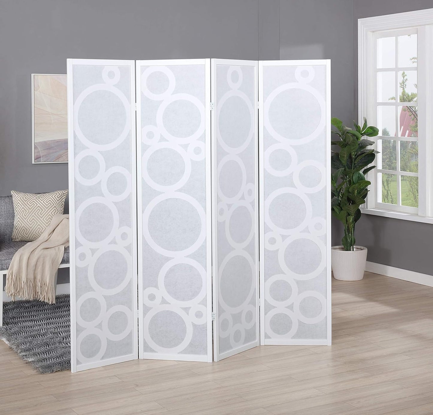 NicBex Room Divider 4 Panel Room Dividers with Circle Pattern Partition Room Dividers and Folding Privacy Screens Wall Divider for Home, Office, Room Separation,70" W x 1" D x 70" H, White