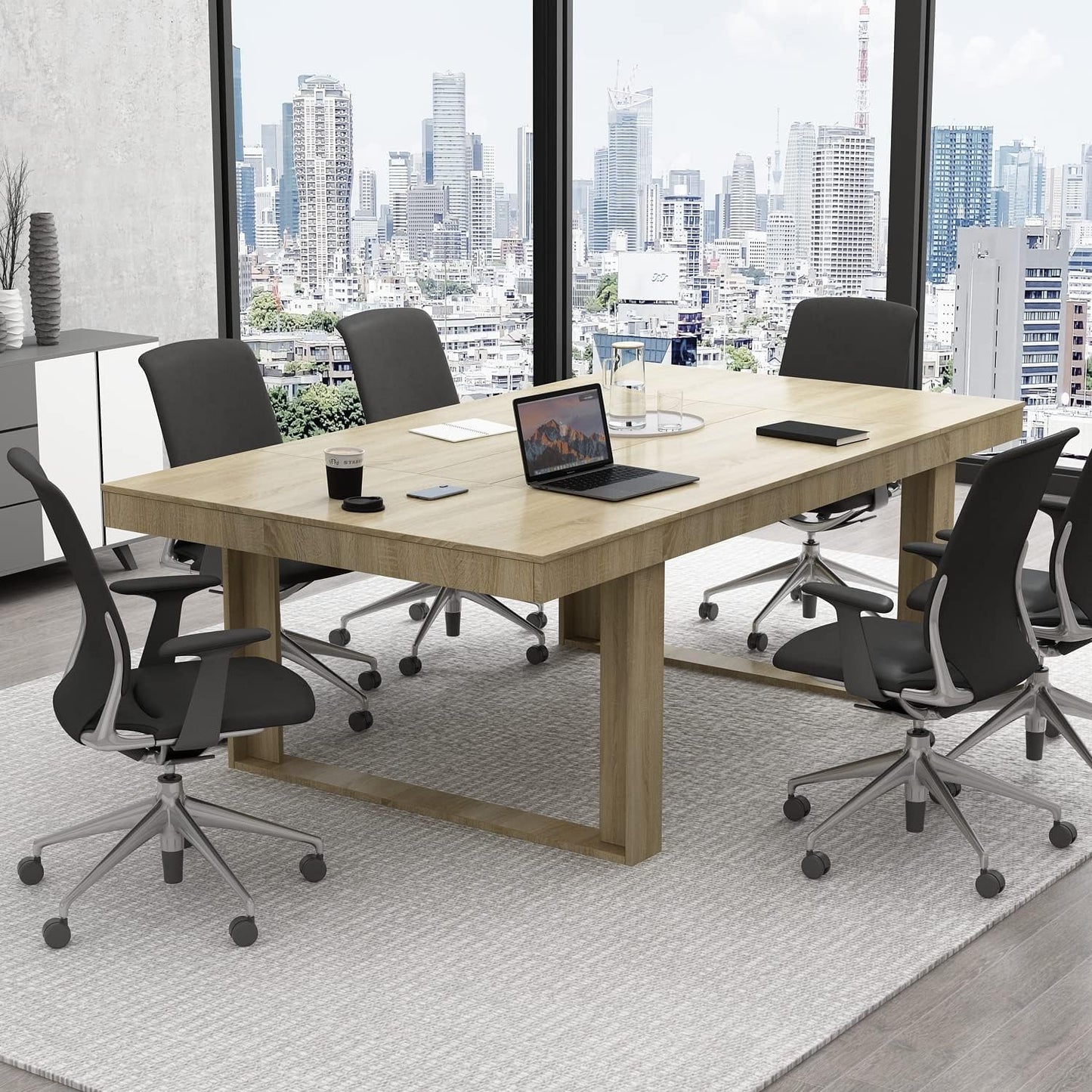 ECACAD 7FT Conference Table for 6-8 People, Large Rectangular Meeting Table, Modern Seminar Table for Office Meeting Conference Room, Brown (86.6”L x 47.2”W x 29.4”H)