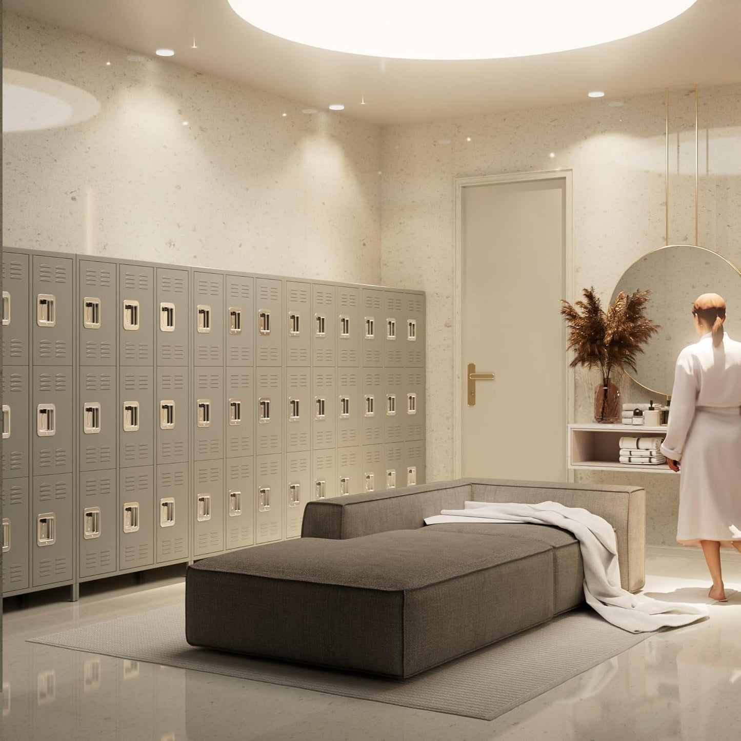 Metal Storage Locker with 9 Doors and 27 Hooks,Metal Lockers for Employees with Lock for School Garage Office Gym,Assembly Required,Light Grey