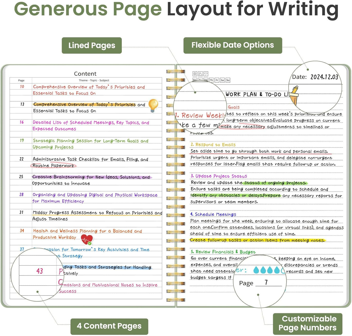 Taja Spiral Lined Notebook, 8.5"x11" Notebooks for Work, Large A4 Journal for Women & Men, College Ruled Journaling Notebook for Writing, Plastic Cover Spiral Journal, Green