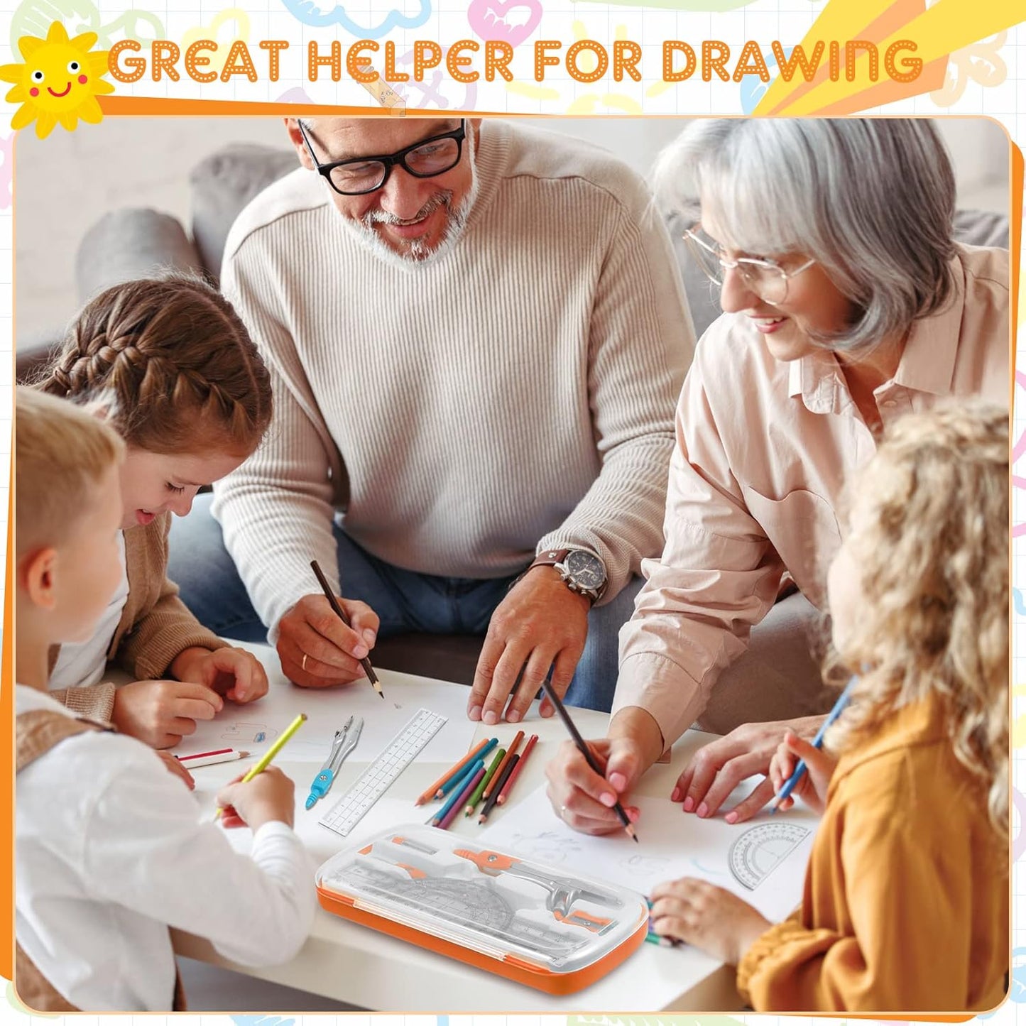 Teling 12 Sets Math Geometry Kit for Students 10 Pcs Compass Geometry Tools Set Includes Rulers Protractor Compass Eraser Pencil Sharpener Lead Refills Pencil (Colorful)