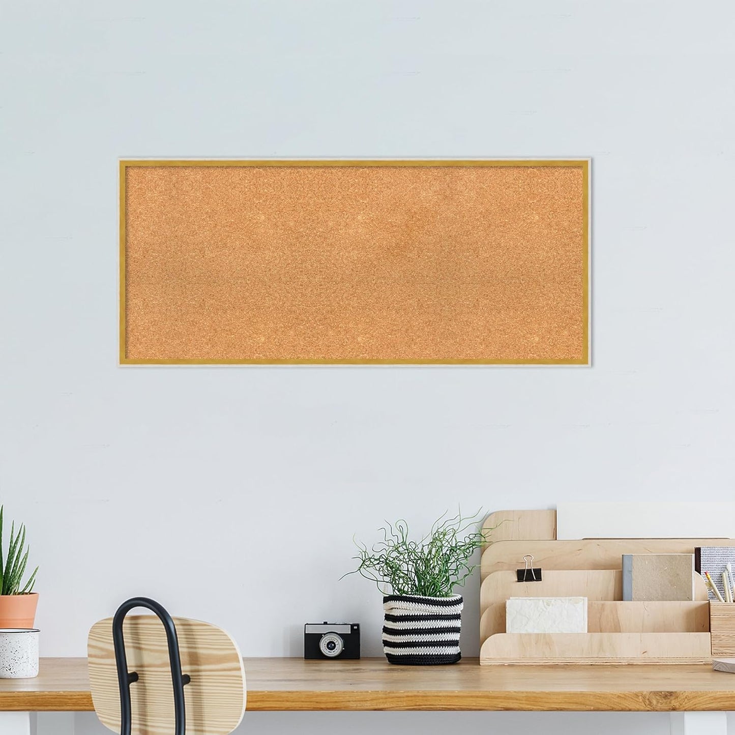 Amanti Art Natural Cork Board for Wall, 19x43 Vision Board with White Frame, Oversize Corkboard Office Decor for Home Organization, Modern Corkboard Pinboard to Display Items for Home Organization in