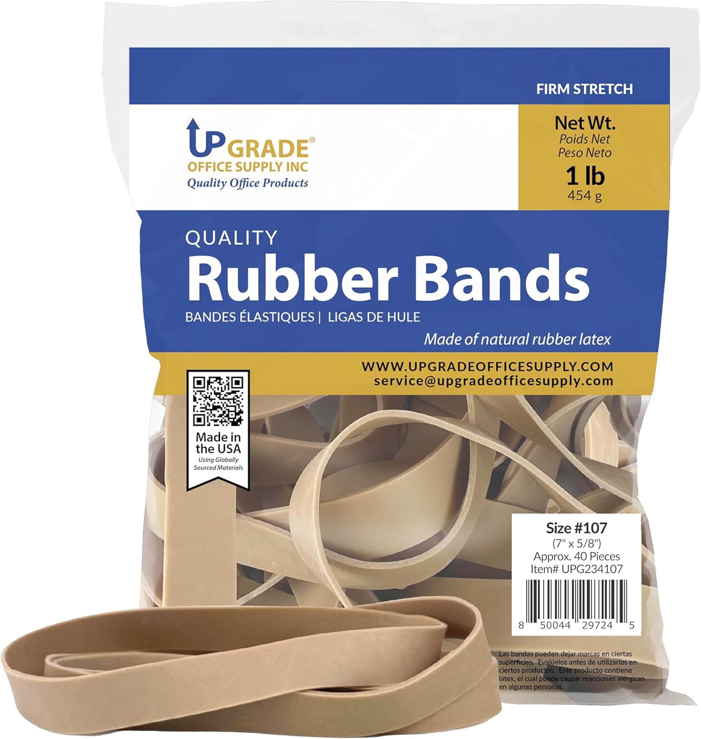 Upgrade Office Supply UPG234107 Rubber Bands, Size 107 (7 x 5/8), 40 Bands, 1 lb Bag, USA