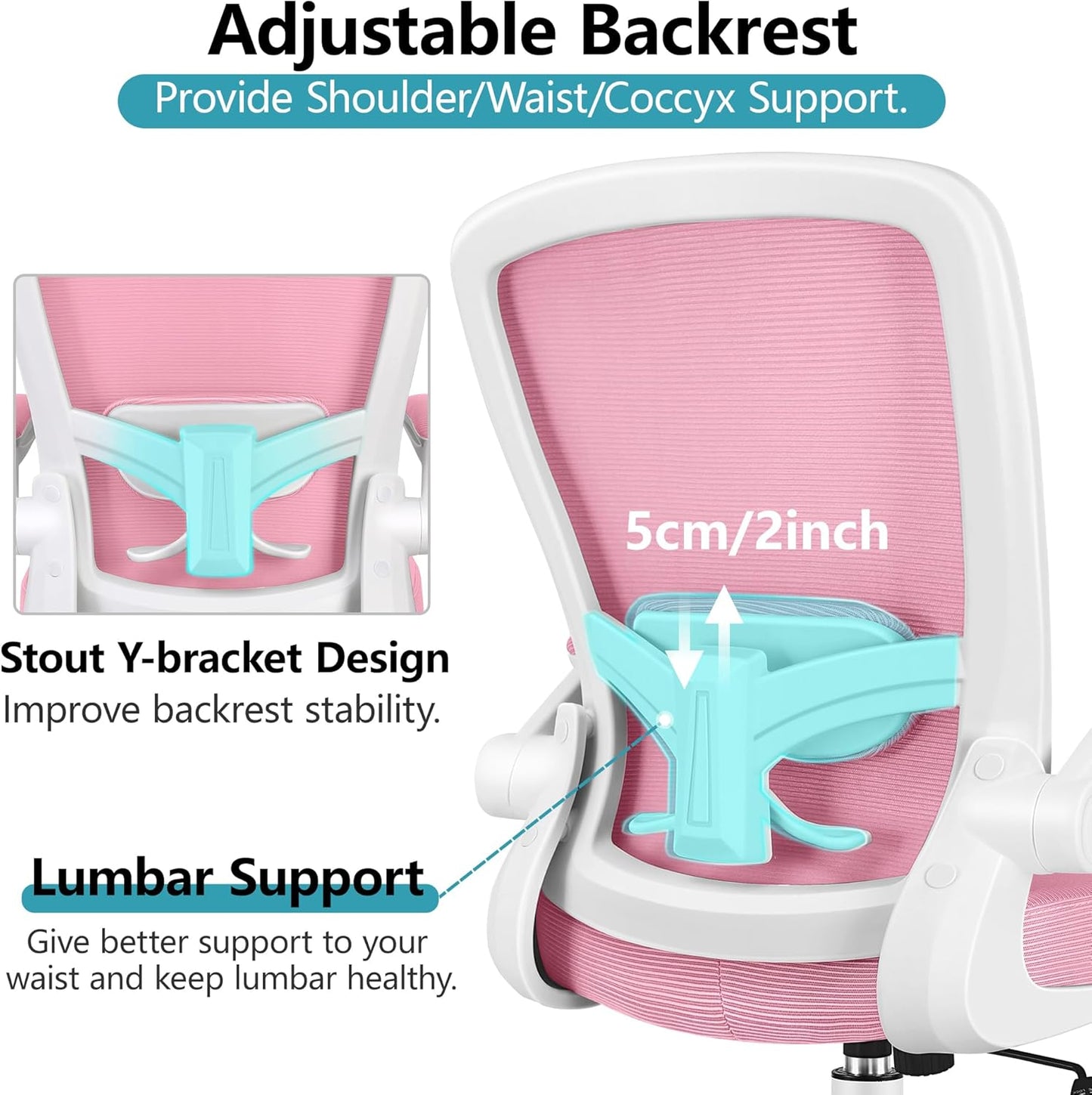 FelixKing Office Chair, Ergonomic Desk Chair Breathable Mesh Chairs with Adjustable High Back Lumbar Support Flip-up Armrests, Executive Swivel Comfy Task Computer Chairs for Home Office Pink