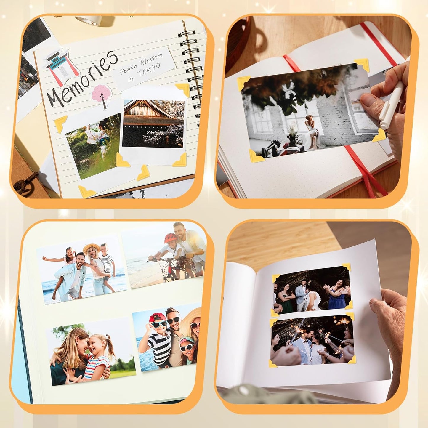 LIQWEI 240 Pcs Photo Corners for Scrapbooking, Photo Corners Self Adhesive Picture Stickers, Gold Wedding Scrapbook Picture Mounting Corner for DIY Scrapbook, Album, Memory Books, Diary