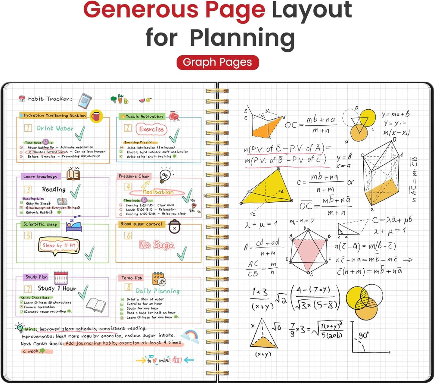 Taja Spiral Graph Notebook, 8.5"x11" Notebooks for Work, Large A4 Journal for Women & Men, Grid Notebook, Journaling Notebook for Writing, Plastic Cover Spiral Journal, Black
