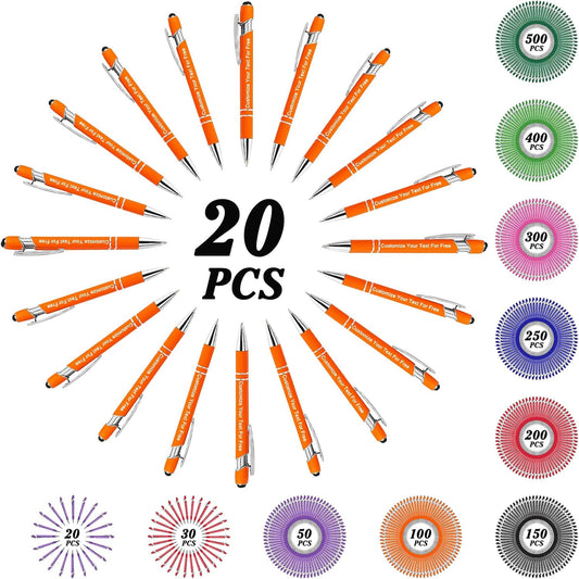 Max 500 Pcs Personalized Pens Bulk, Custom Pens with Free Engraving, Customized Stylus Tip Ballpoint Pen with Your Name Massage Text for School Office Business Graduation Anniversaries-20 Packs