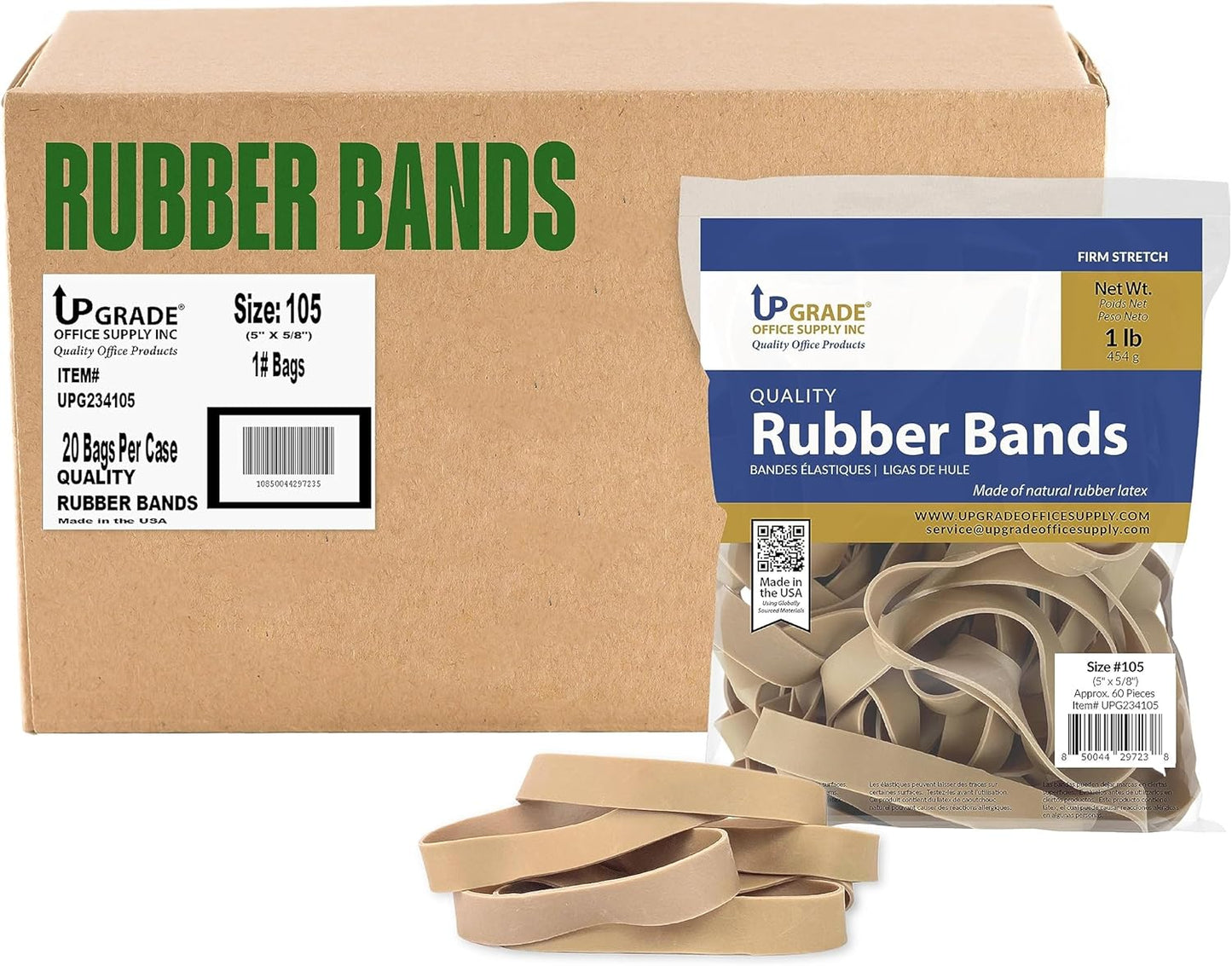 Upgrade Office Supply UPG234105 Rubber Bands, Size 105 (5 x 5/8), 60 Bands, 1 lb Bag, USA