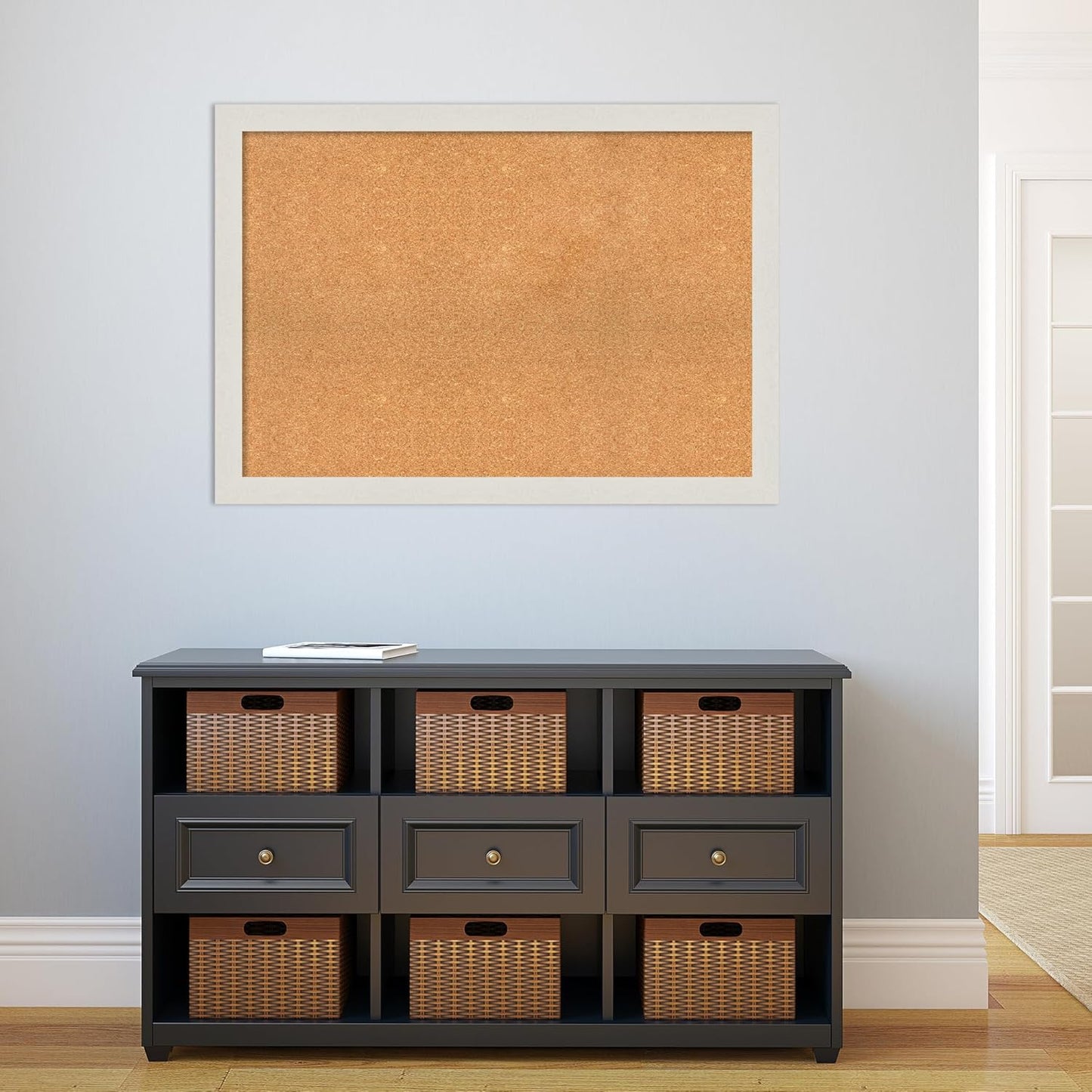 Amanti Art Natural Cork Board for Wall, 29x41 Vision Board with White Frame, Large Corkboard Office Decor for Home Organization, Country Rustic Corkboard Pinboard to Display Items for Home