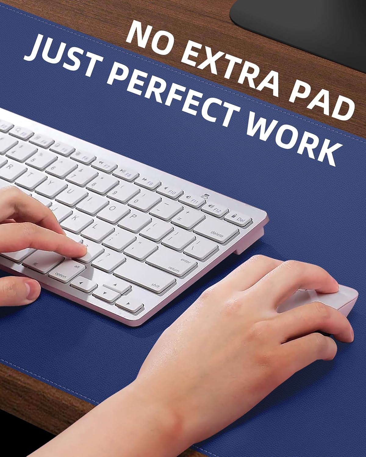 Extra Large Desk Pad Mat - Waterproof Mouse Pad & Desk Protector, Non-Slip XXL PU Leather Gaming Mat for Keyboard/Mouse, Stitched Edge with Ergonomic Support, 55"x17" (Blue)