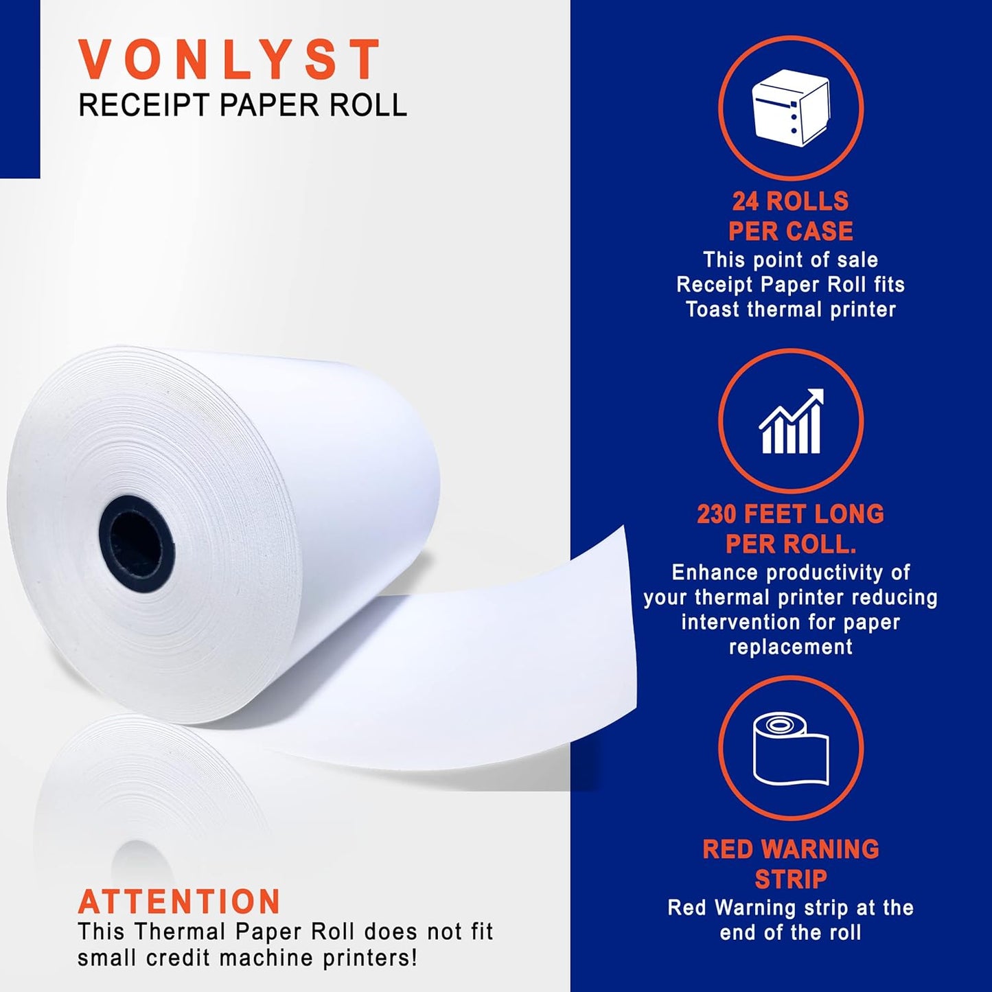 Thermal Printer Paper Roll for Toast TP200 Receipt Printer Point of Sale (24 rolls)