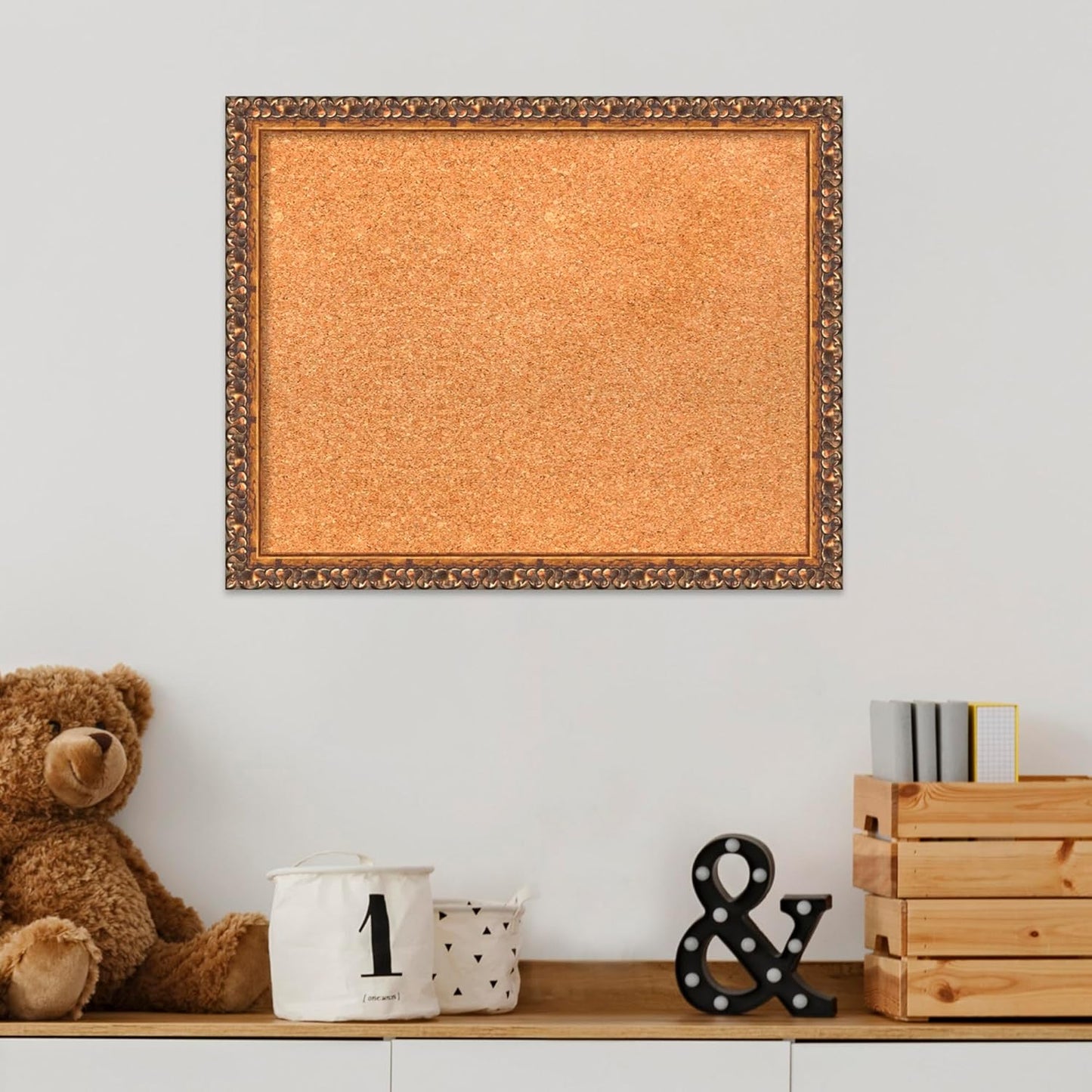 Amanti Art Natural Cork Board for Wall, 16x20 Vision Board with Bronze Frame, Small Corkboard Office Decor for Home Organization, Traditional Corkboard Pinboard to Display Items for Home Organization