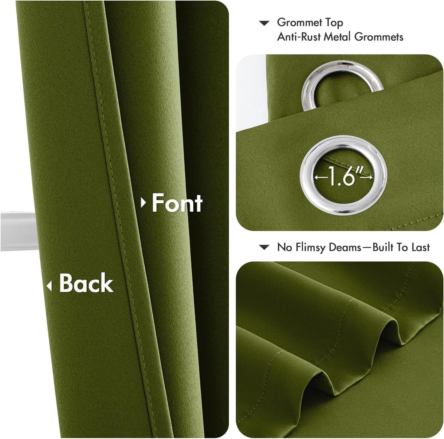 MIULEE Short Curtains for Windows - Light Olive Green Blackout Half Window Curtains Thermal Insulated Privacy Drapes for Kitchen Bedroom Bathroom Grommet Small Basement Tiers W40 x L36 Inch 2 Panels