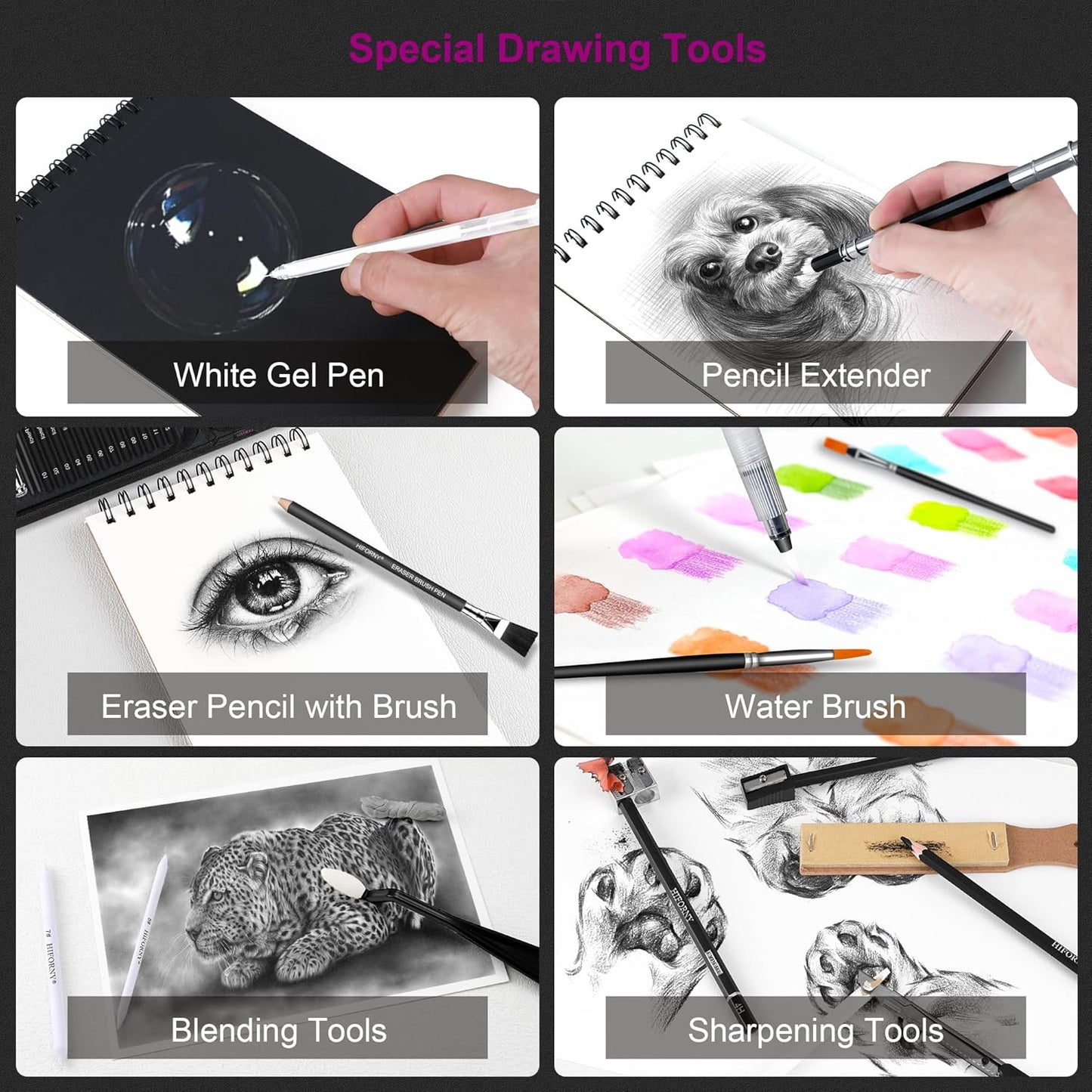 HIFORNY 176 PCS Art Supplies Drawing Set Sketching Kit with 100 Sheets 3-Color Sketchbook,Graphite Colored Charcoal Watercolor & Metallic Pencils,Blending Tools and More, for Beginner Artists