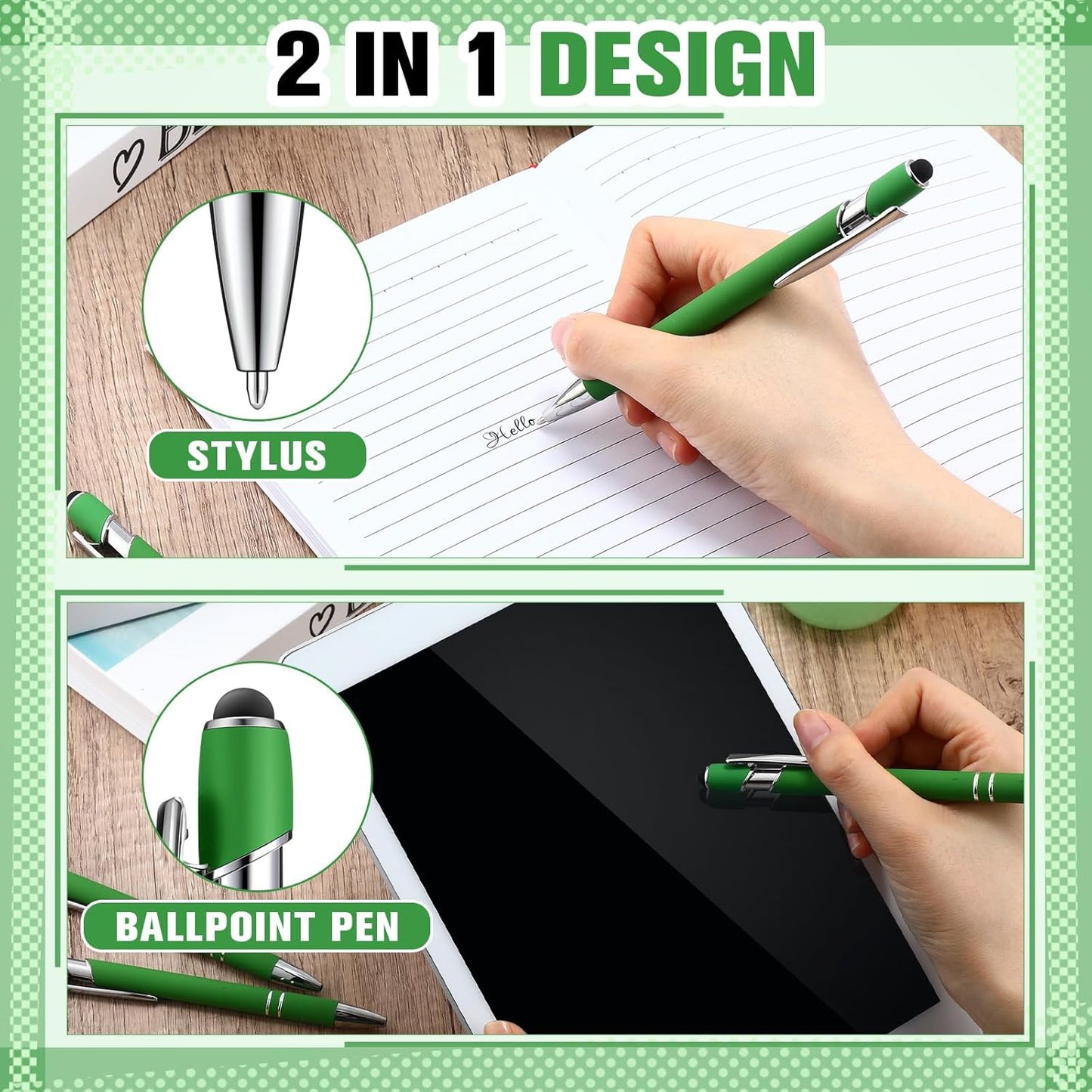 Zonon 38 Pieces Rubberized Ballpoint Pen with Stylus Tip Stylish Metal Pen Capacitive Styli with Soft Rubberized Grip, Black Ink for Most Devices(Green)