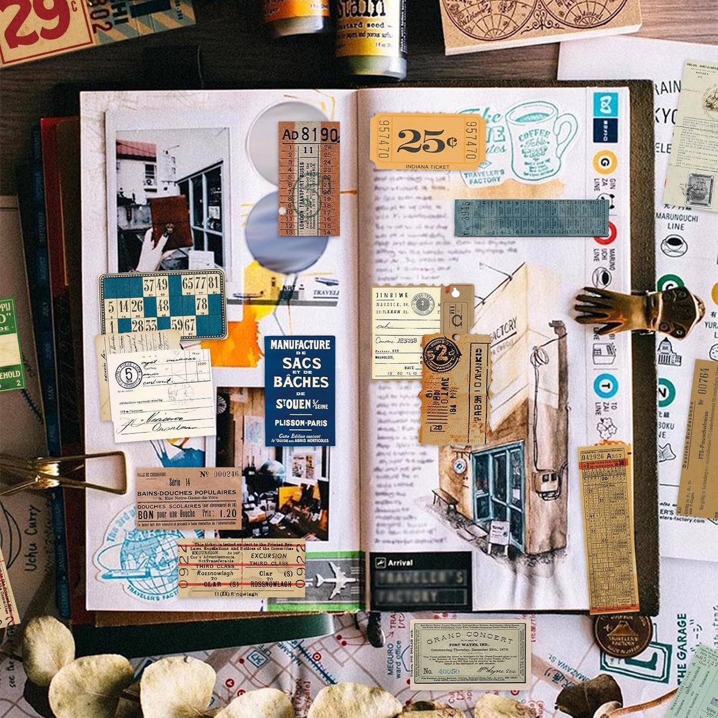 PRSTINCOL 100Pcs Vintage Sticker Pack - Scrapbooking Supplies & Junk Journal Accessories - Aesthetic Stickers for Water Bottles, Craft Kits, Bullet Journals - Retro Design