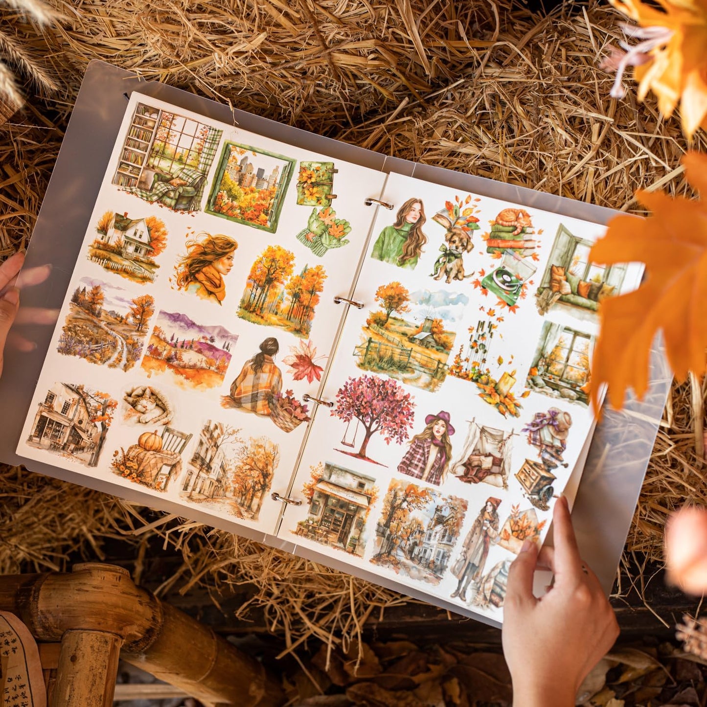 Autumn Diary PET Stickers Set, 100 Pcs Fall Ephemera for Scrapbooking, Journaling, DIY Crafts, and Art Supplies