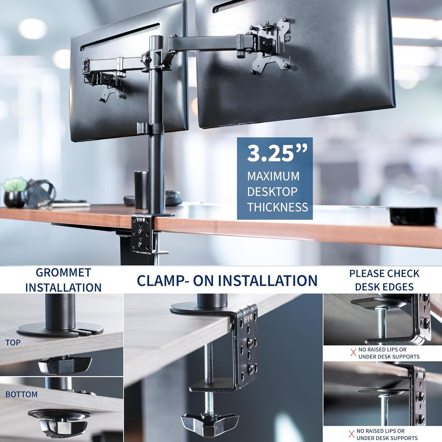 VIVO Dual Monitor Desk Mount, Heavy Duty Fully Adjustable Stand, Fits 2 LCD LED Screens up to 32 inches and 22 lbs Each, Black, STAND-V032