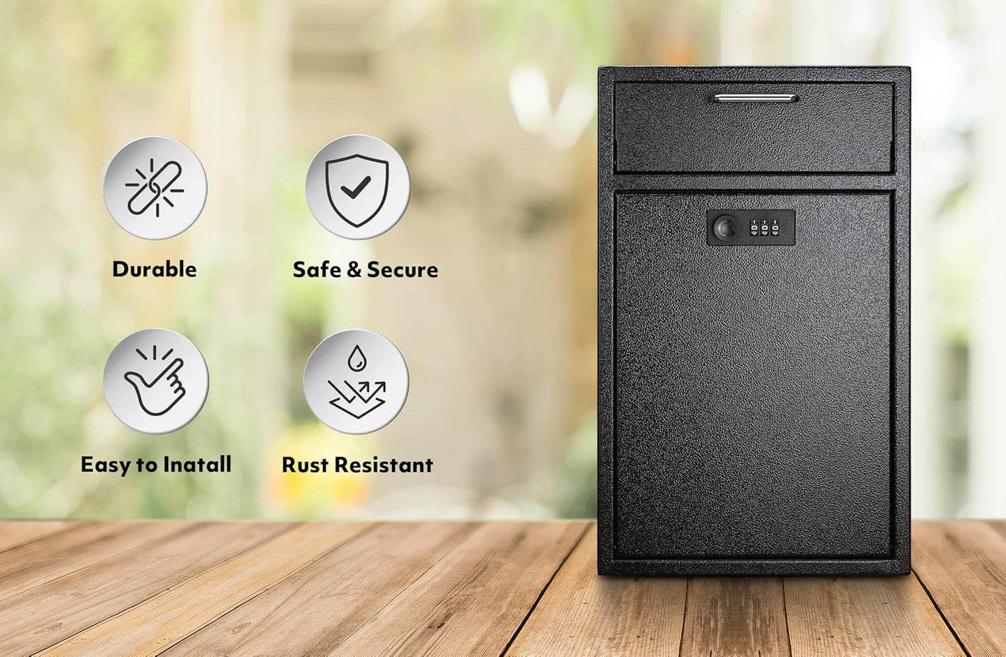 Locking Wall Mailbox Drop Safe for Business - 1.2mm Heavy Duty Lock Box with Code - Vertical Tamper Proof Lock Box for Night Key, Deposit Collection, Cash (8.6'' x 4.75'' x 14.25'')