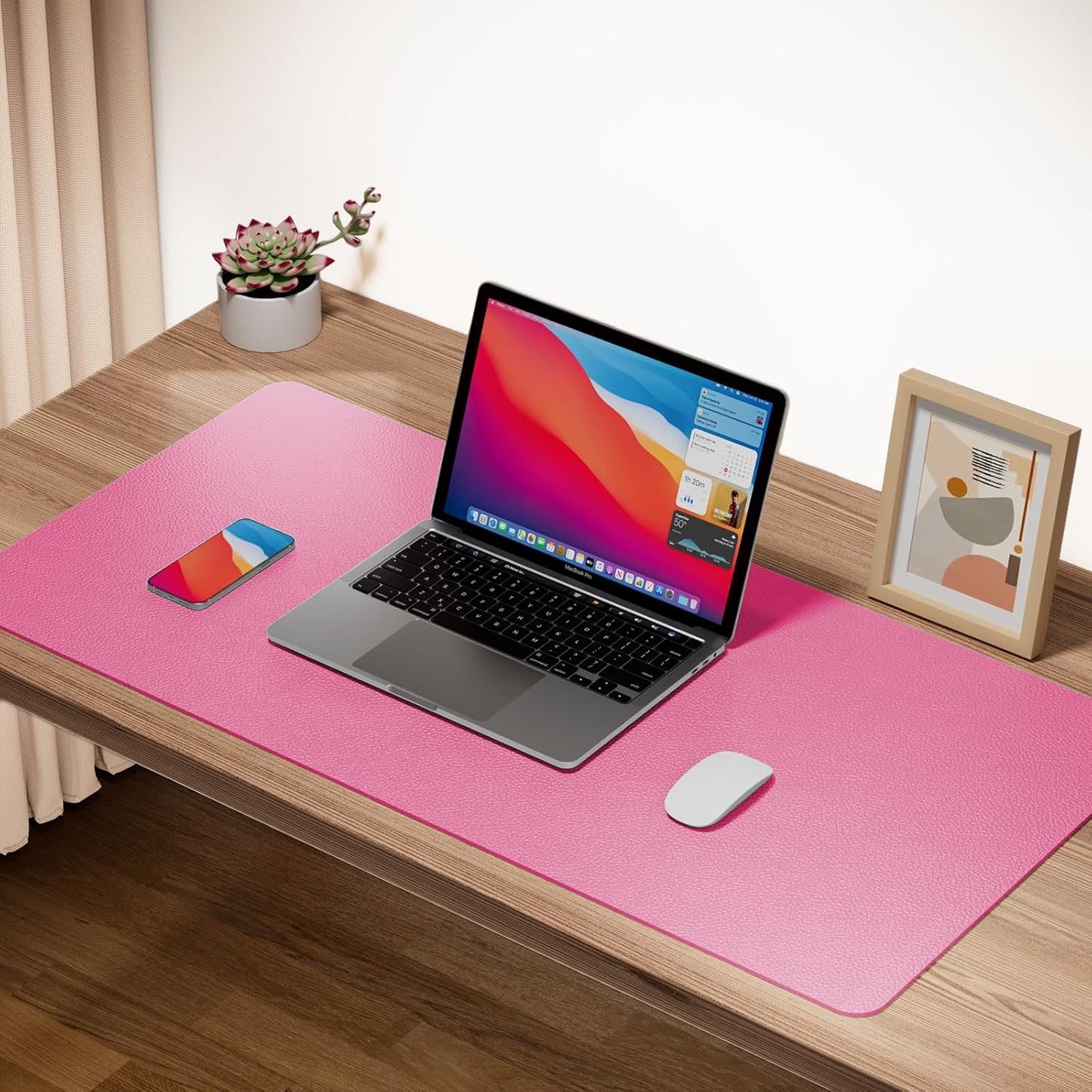 Boutilon Leather Desk Pad Protector,Non-Slip Mouse Pad,Laptop Desk Pad,Office Mouse Mat,Waterproof Leather Desk Blotter,Desk Writing Pad for Office and Home (L-Rose Pink,35"x 17")