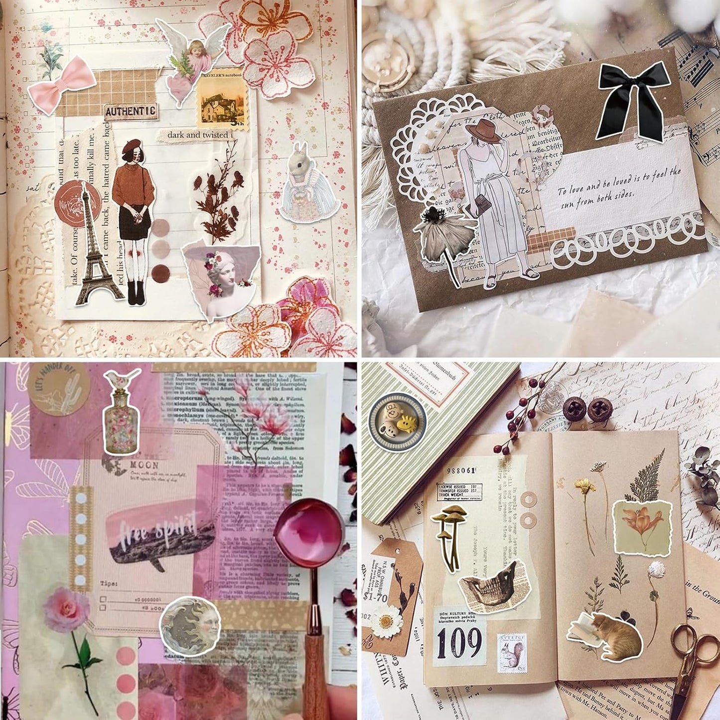 480 Pcs Vintage Aesthetic Stickers for Scrapbooks Laptop Water Bottles Skateboard Notebooks Phone Kindle, Cute Vinyl Stickers for for Kids Teens Adults Girls