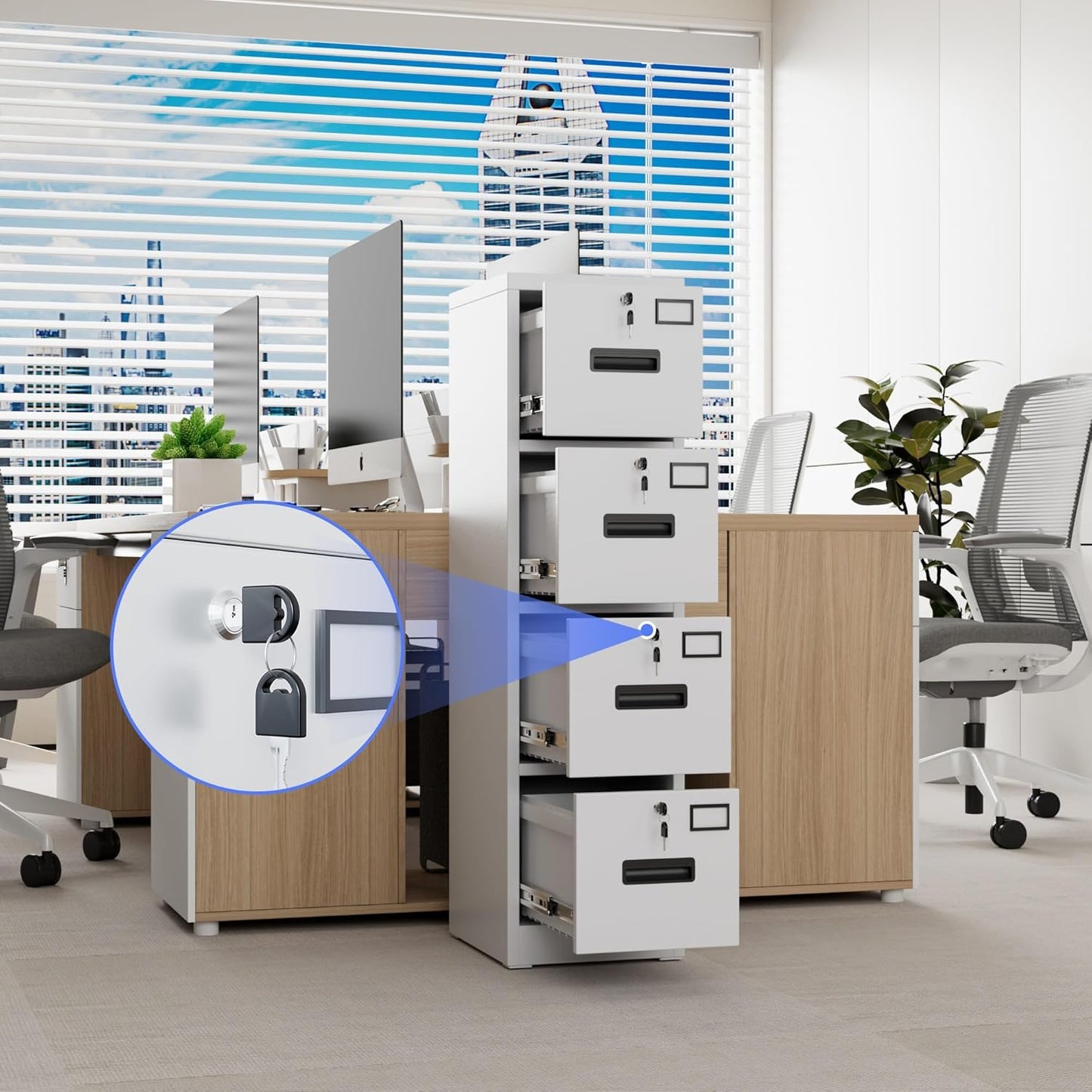 4 Drawer File Cabinet, Metal Vertical File Storage Cabinet with Lock, Office Home Steel Vertical File Cabinet for A4 Letter/Legal Size, 14.96" W x 17.72" D x 55.2" H, Assembly Required